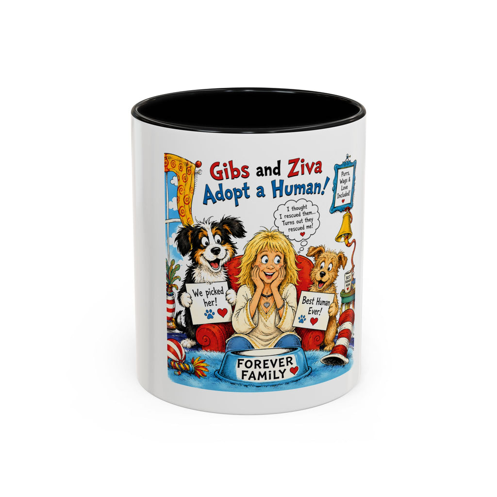 Adopt a Human Coffee Mug - 'Gibs and Ziva Adopt a Human' Cute Pet Rescue Design (11/15oz)