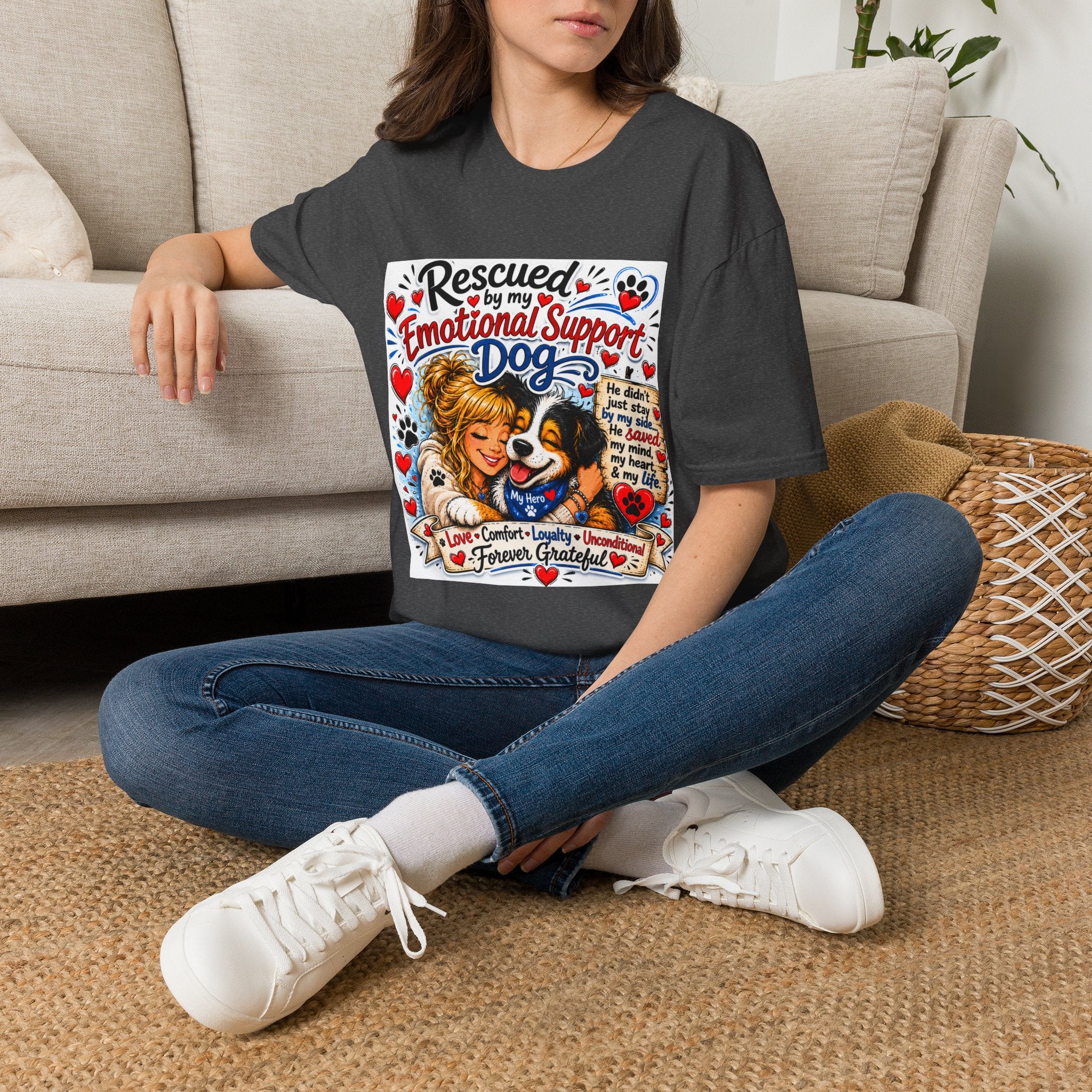 Emotional Support Dog T-Shirt — "Rescued by My Emotional Support Dog" Graphic Tee