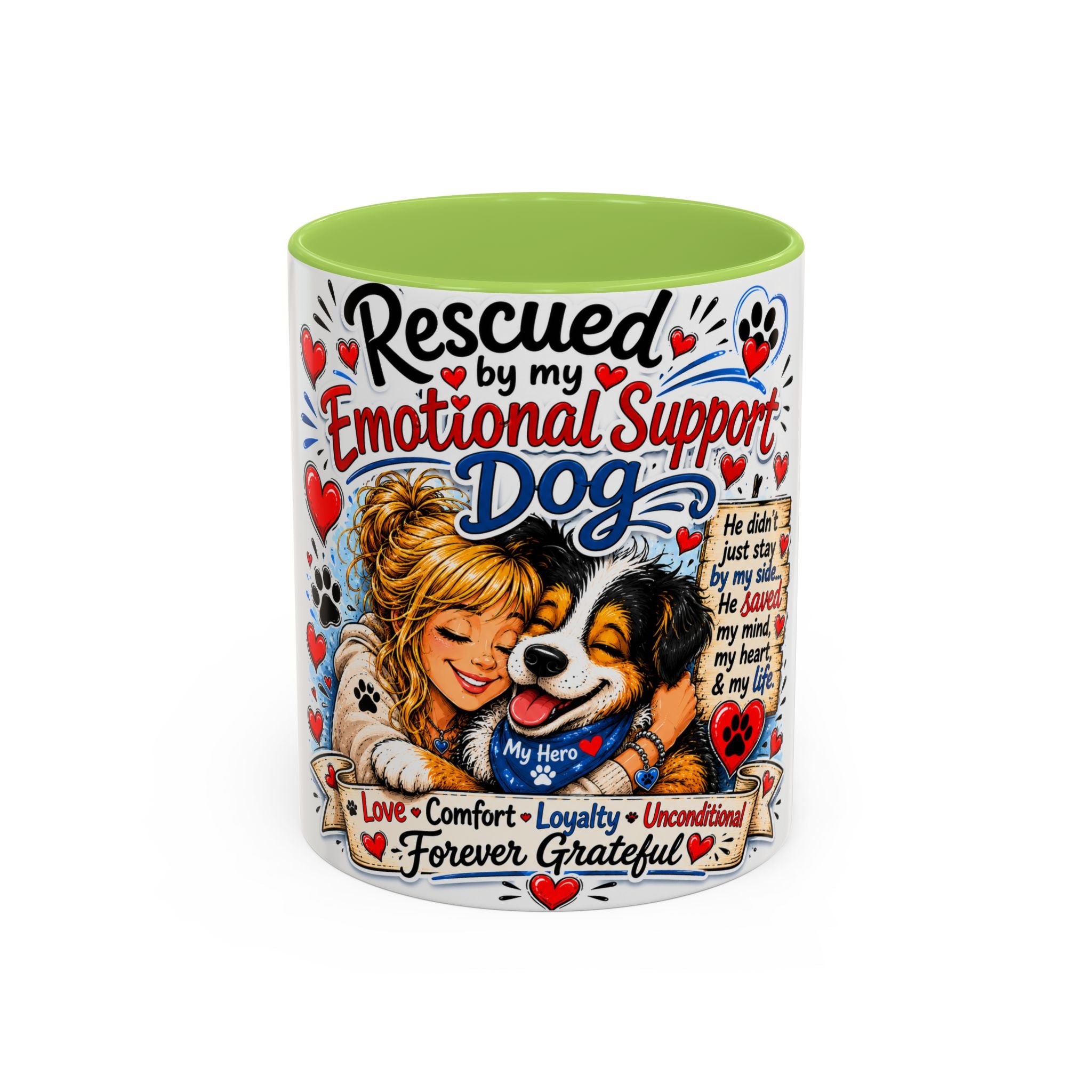 Rescued by My Emotional Support Dog Accent Coffee Mug – Appreciation Gift for Dog Lovers