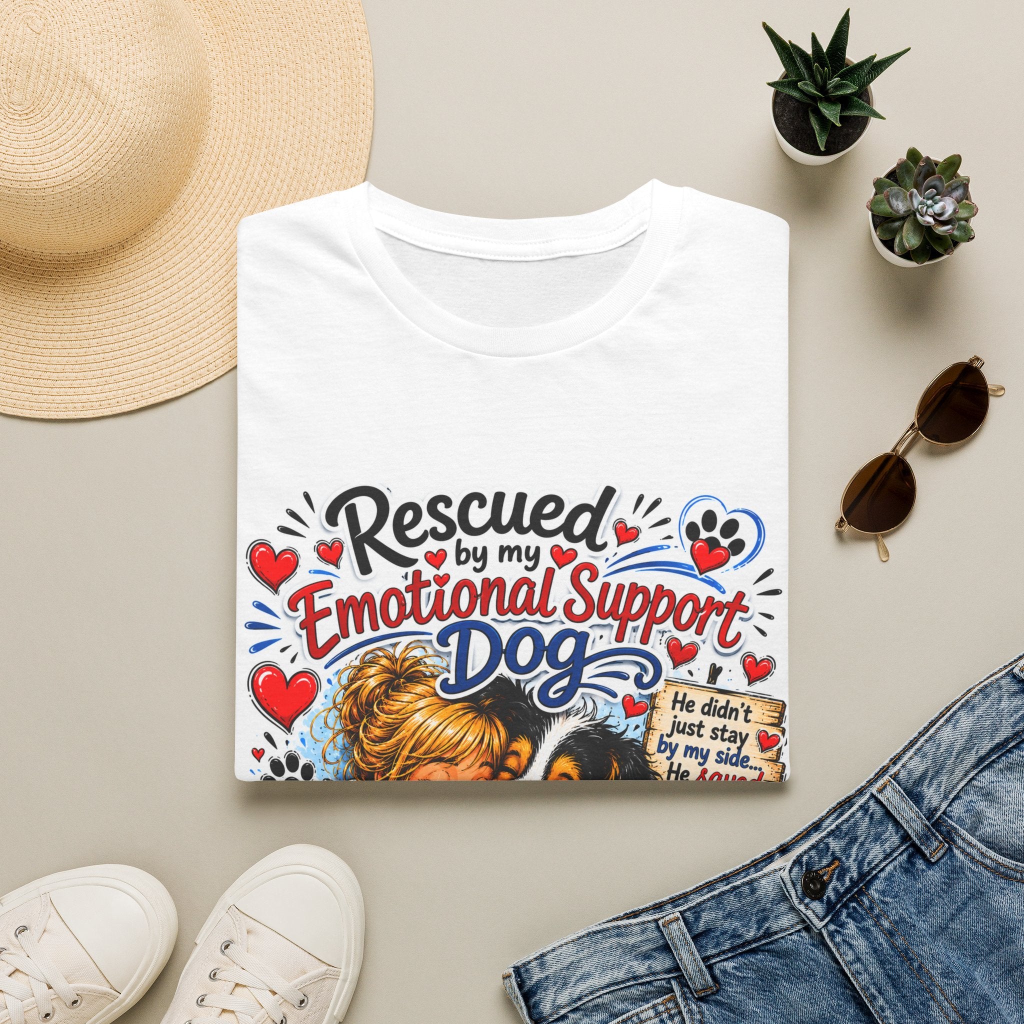 Emotional Support Dog T-Shirt — "Rescued by My Emotional Support Dog" Graphic Tee