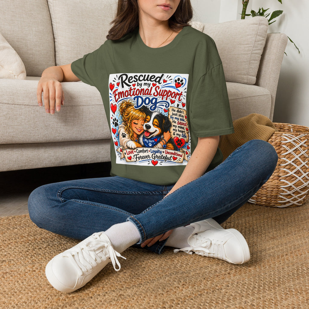 Emotional Support Dog T-Shirt — "Rescued by My Emotional Support Dog" Graphic Tee