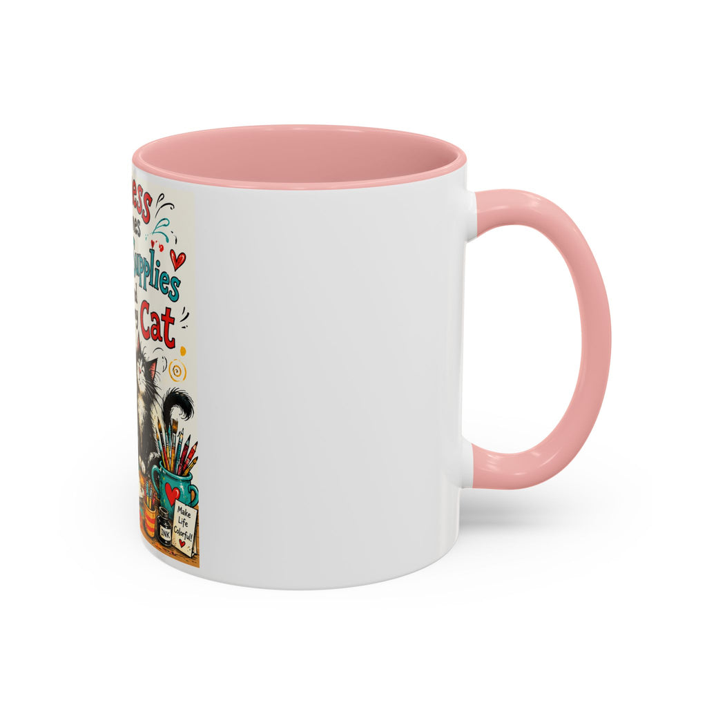 Art Supplies & My Cat Coffee Mug — "Happiness Comes From Art Supplies and My Cat" Accent Mug