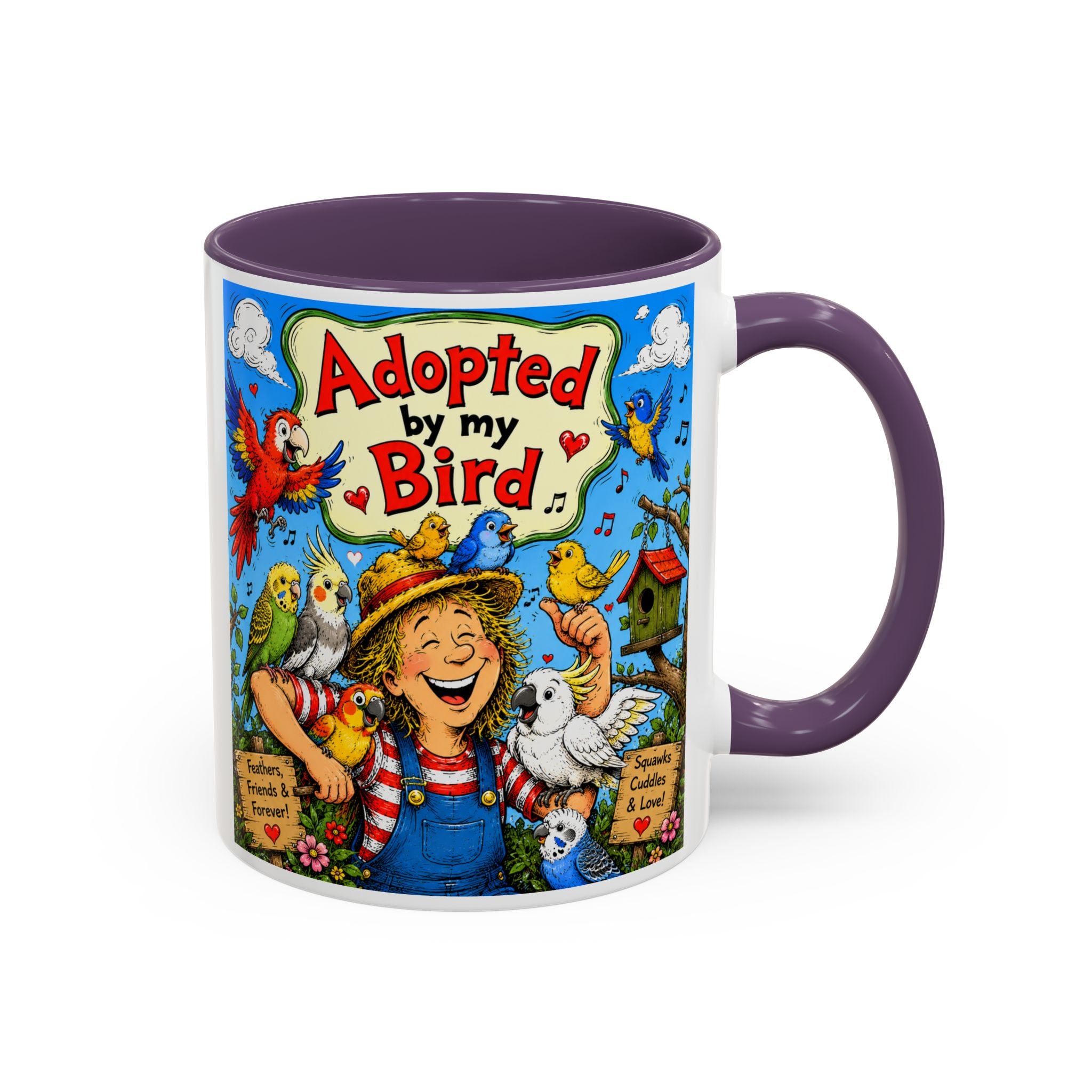 Adopted by My Bird Coffee Mug – Colorful Parrot & Bird Lover Accent Mug (11/15oz)