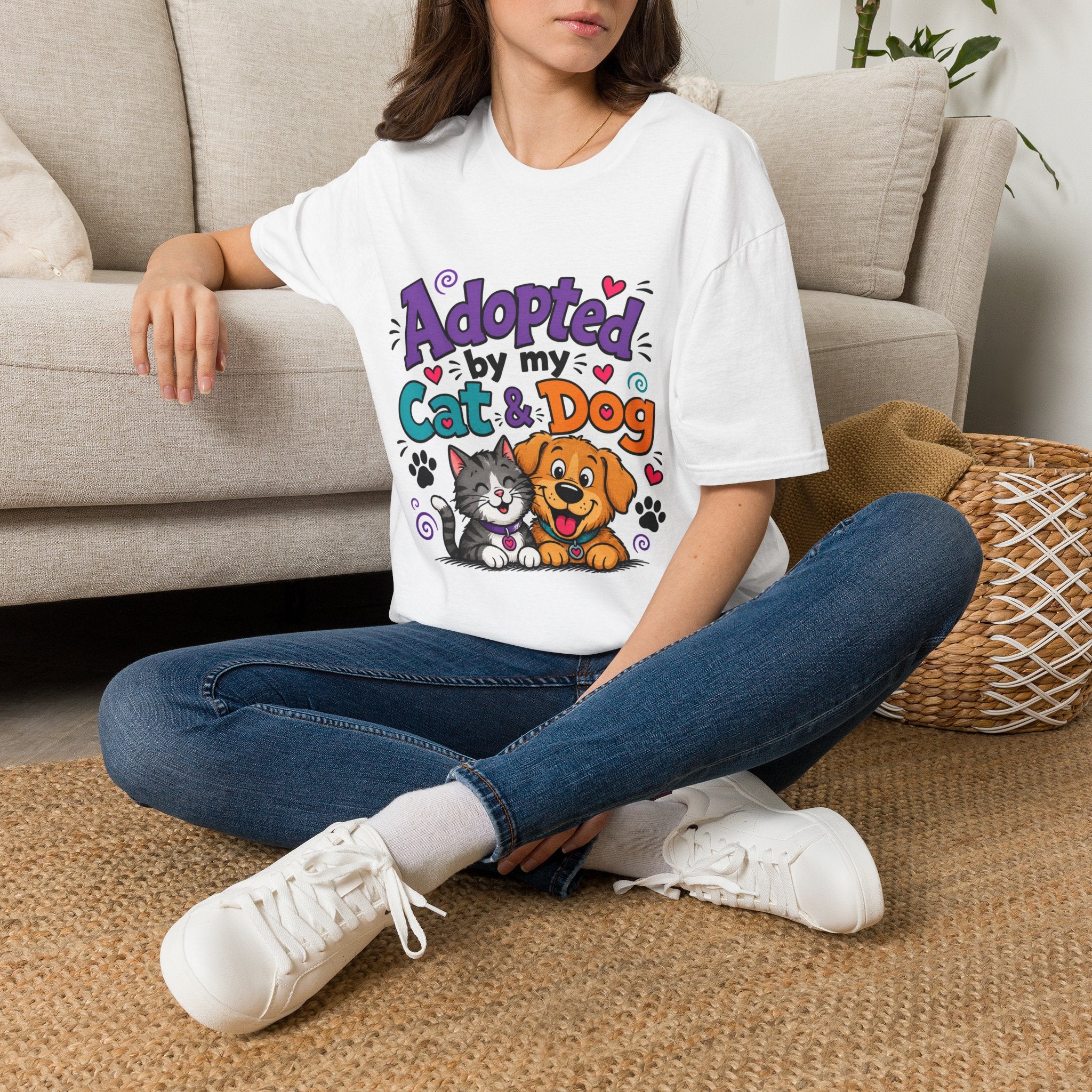 Adopted By My Cat & Dog T-Shirt — Cute Pet Rescue Tee for Animal Lovers