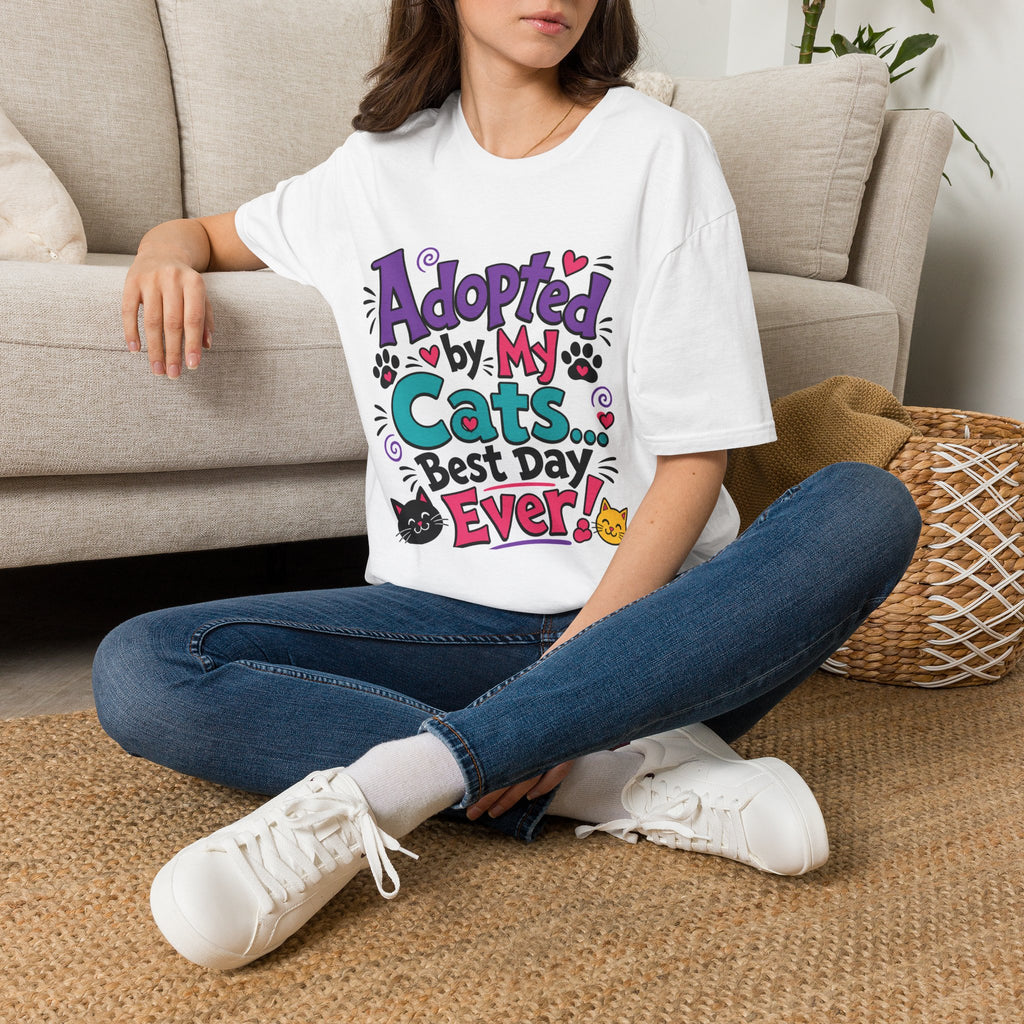 T-Shirt — "Adopted by My Cats Best Day Ever" Cute Cat Lover Tee