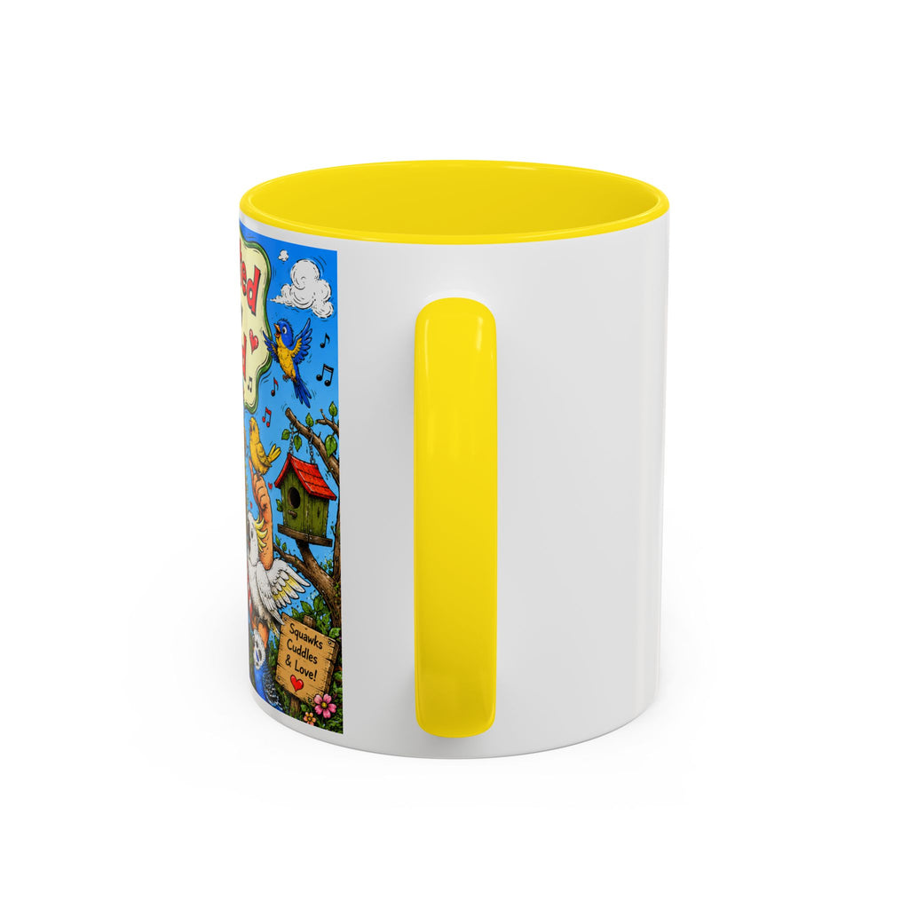 Adopted by My Bird Coffee Mug – Colorful Parrot & Bird Lover Accent Mug (11/15oz)
