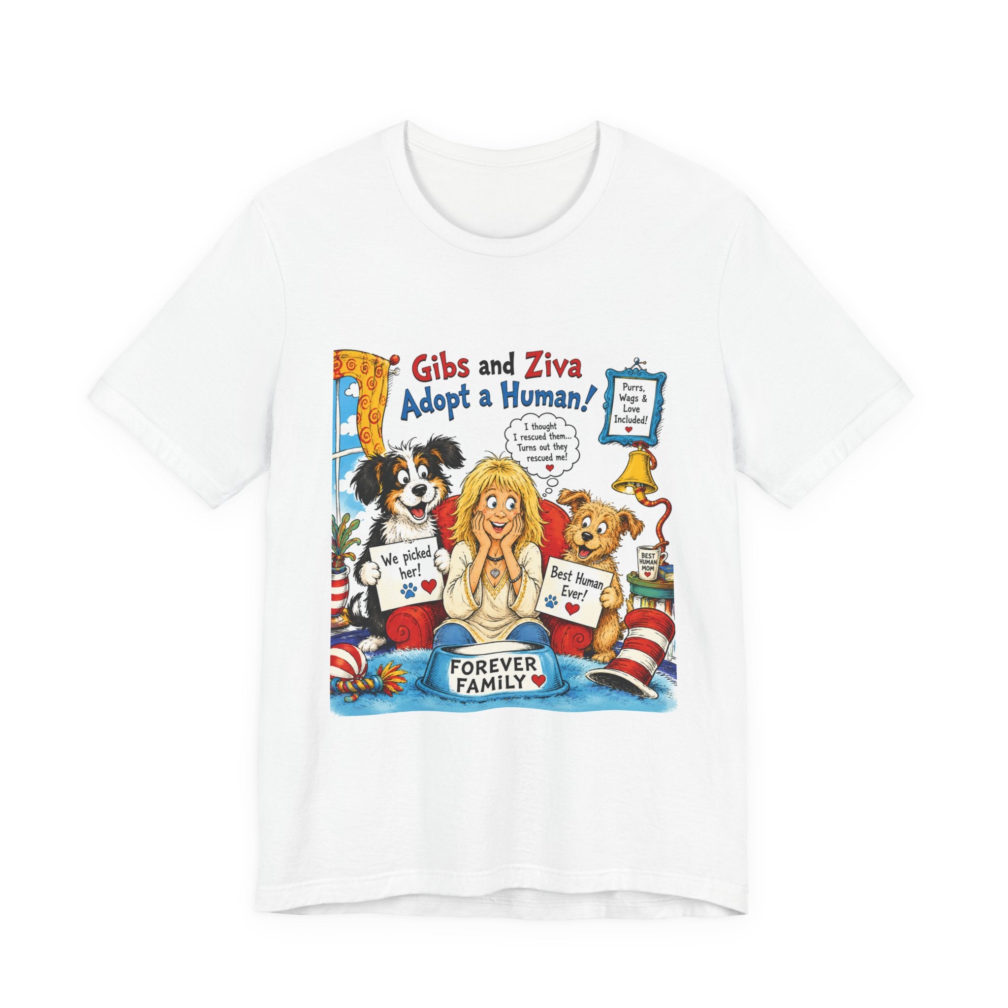 Adopt a Human Tee — 'Gibs and Ziva Adopt a Human' Funny Pet Rescue T-Shirt