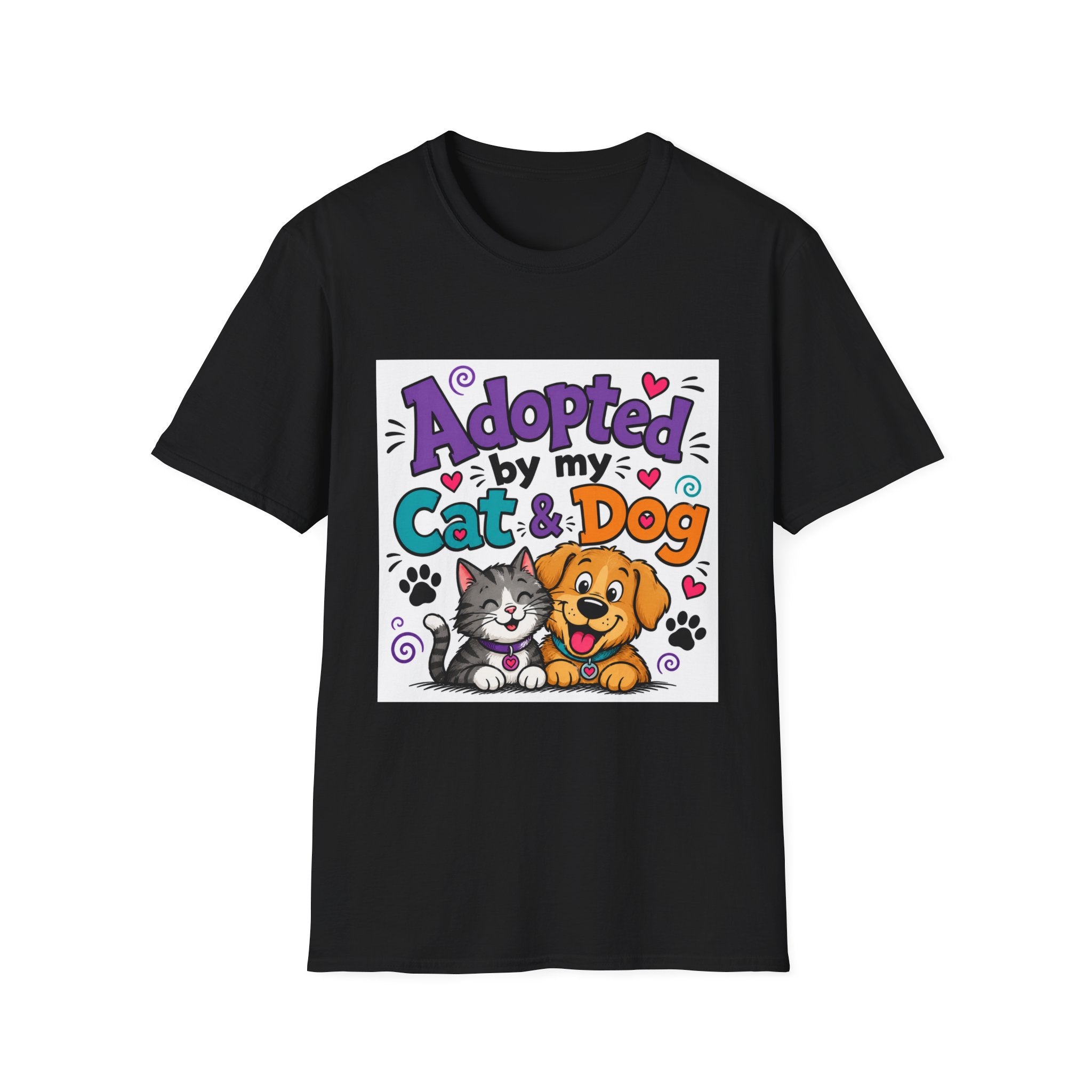 Adopted By My Cat & Dog T-Shirt — Cute Pet Rescue Tee for Animal Lovers