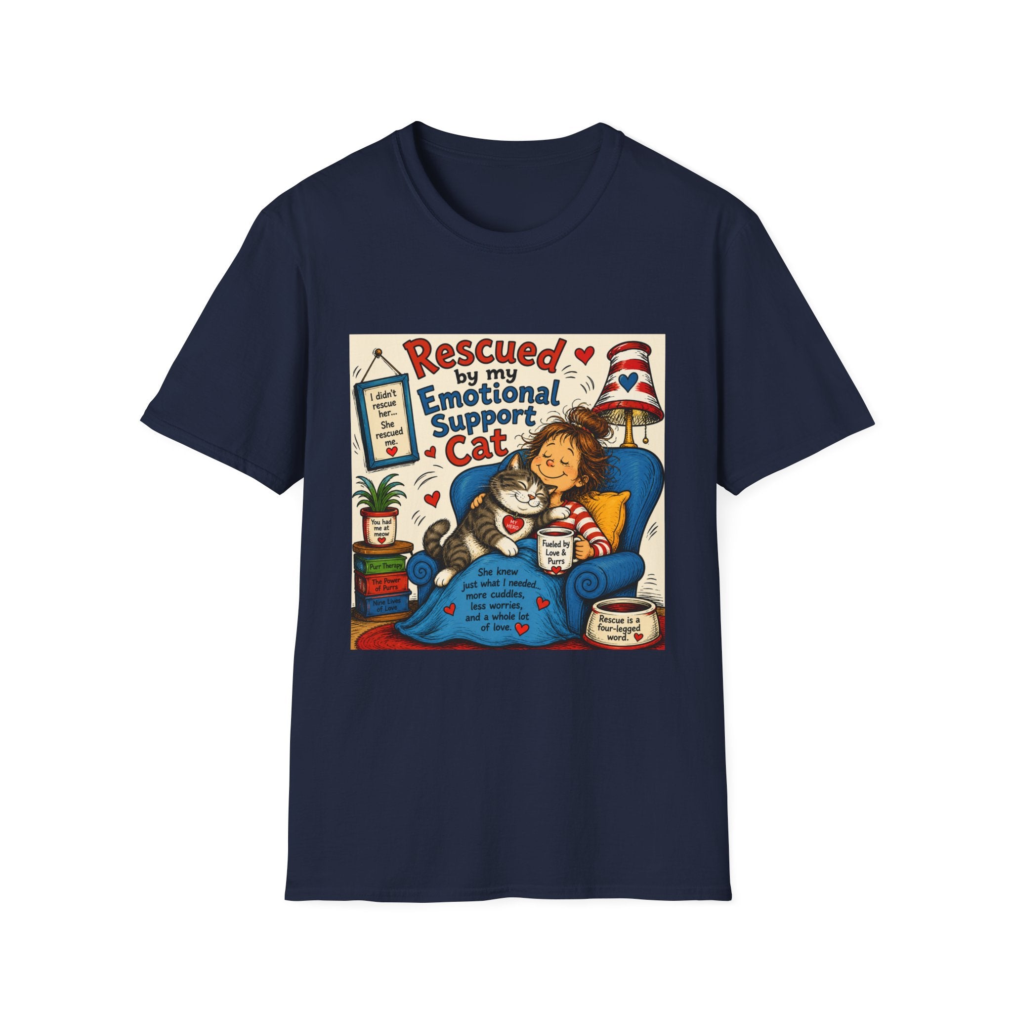 Emotional Support Cat T-Shirt — Rescued by My Emotional Support Cat Graphic Tee