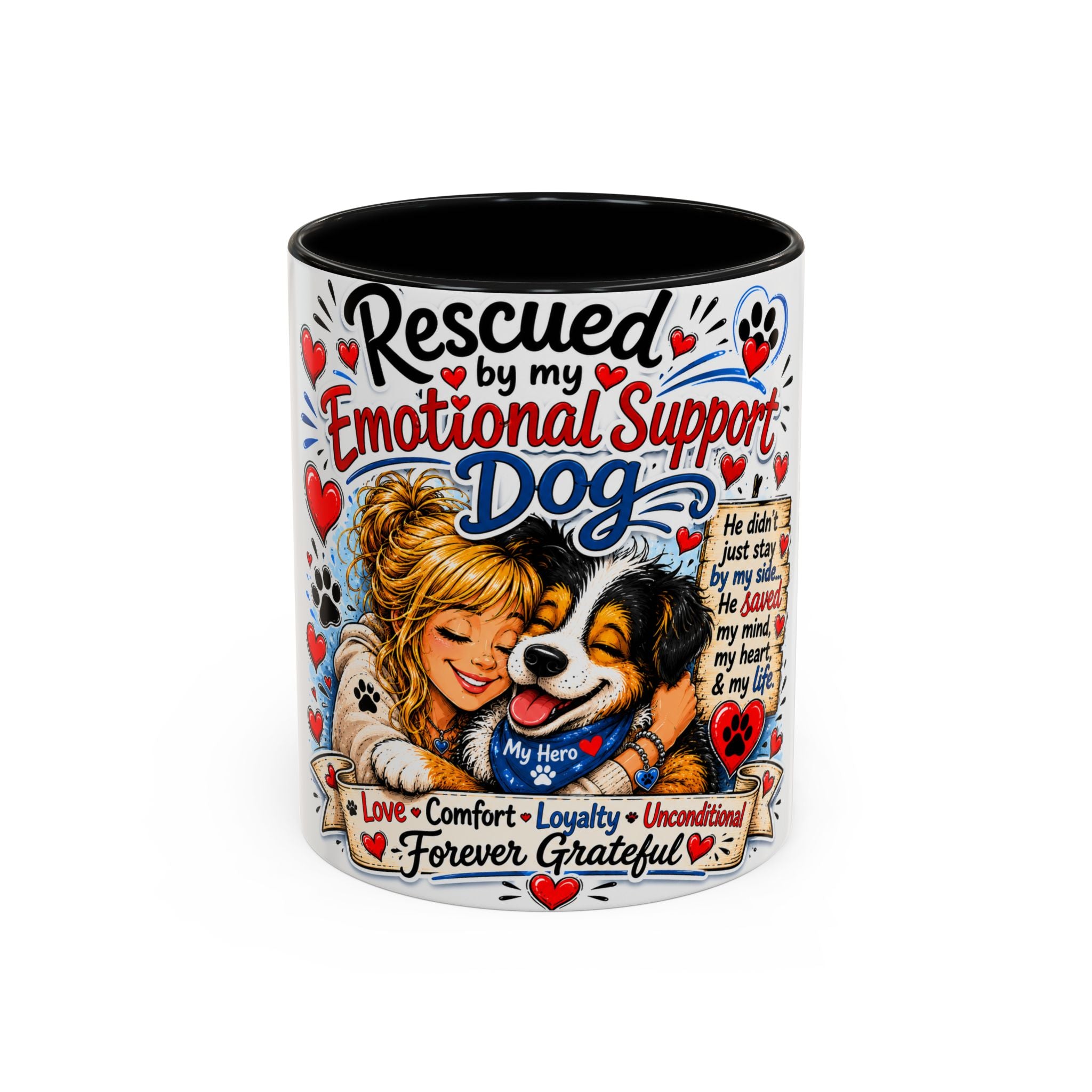 Rescued by My Emotional Support Dog Accent Coffee Mug – Appreciation Gift for Dog Lovers