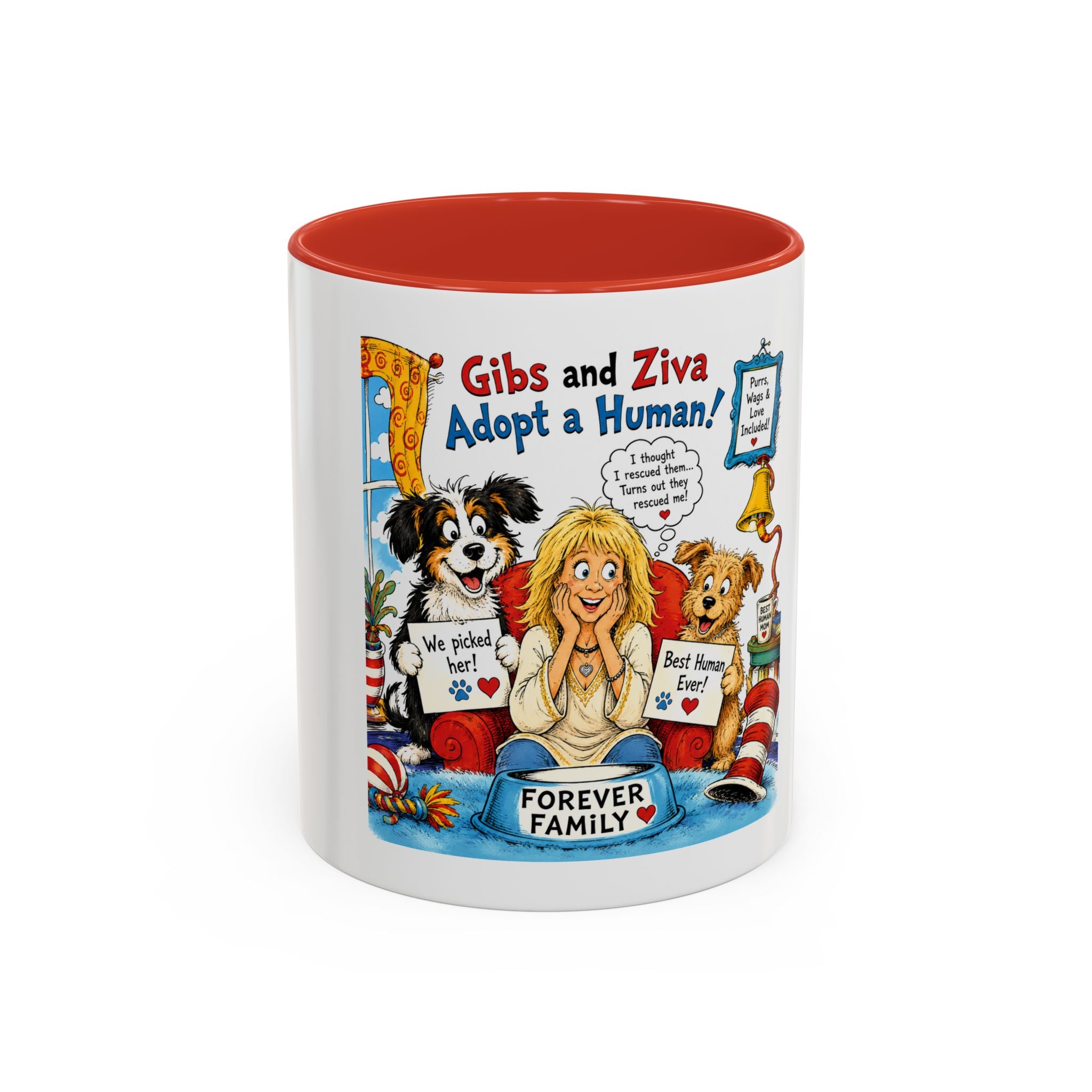 Adopt a Human Coffee Mug - 'Gibs and Ziva Adopt a Human' Cute Pet Rescue Design (11/15oz)