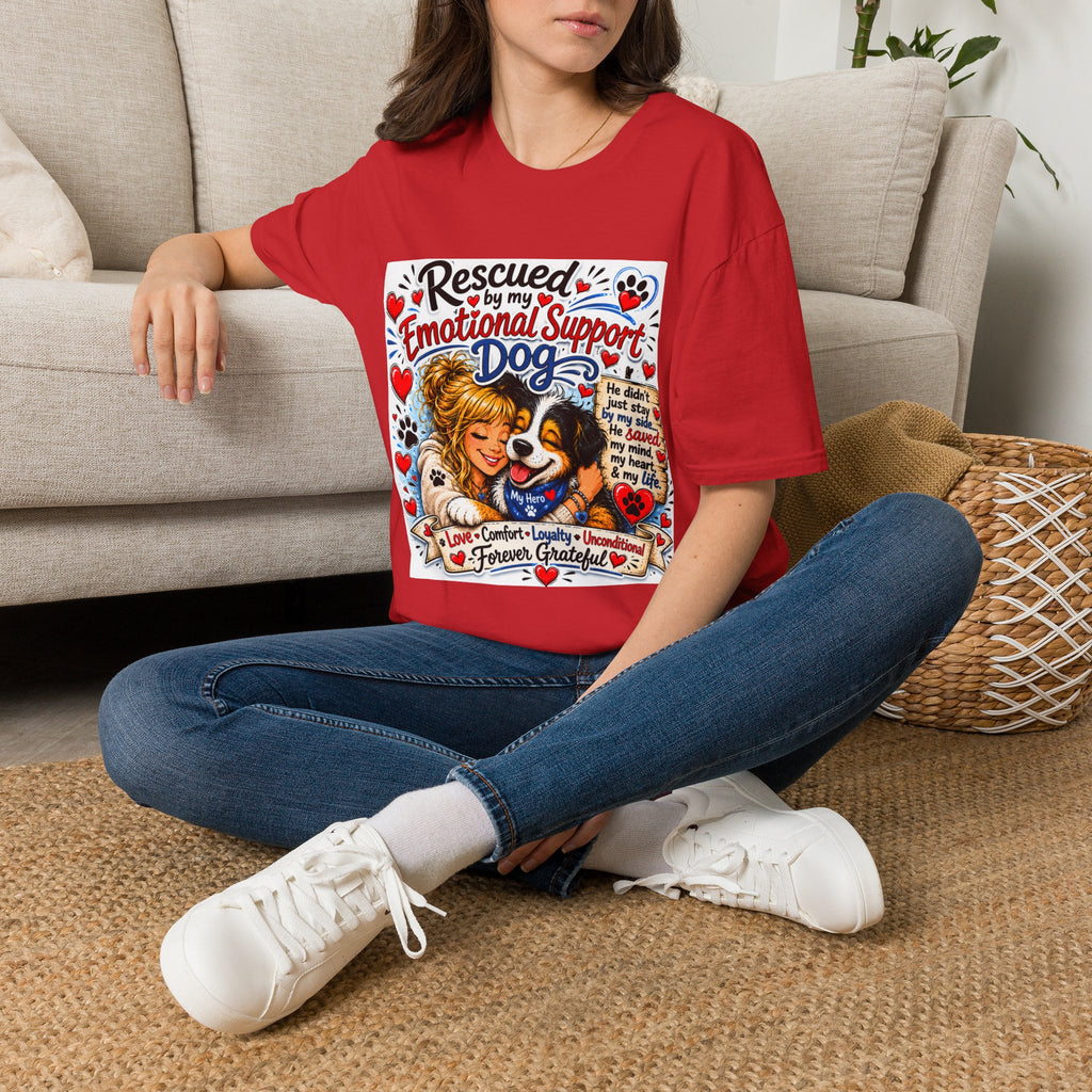 Emotional Support Dog T-Shirt — "Rescued by My Emotional Support Dog" Graphic Tee