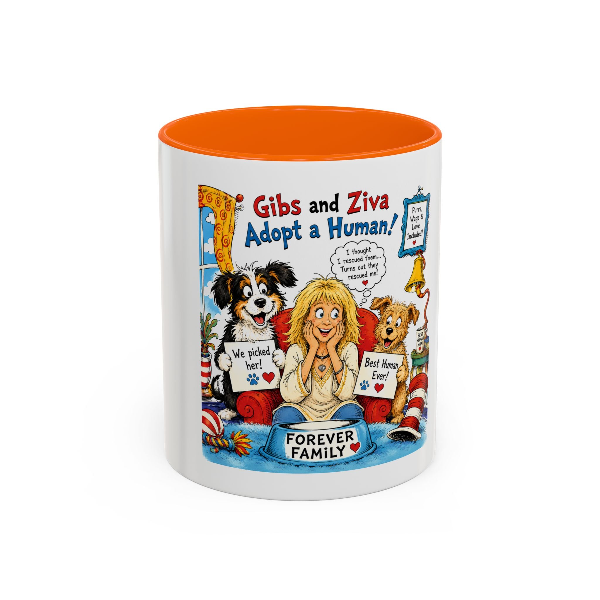 Adopt a Human Coffee Mug - 'Gibs and Ziva Adopt a Human' Cute Pet Rescue Design (11/15oz)