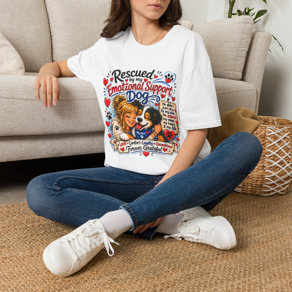 Emotional Support Dog T-Shirt — "Rescued by My Emotional Support Dog" Graphic Tee