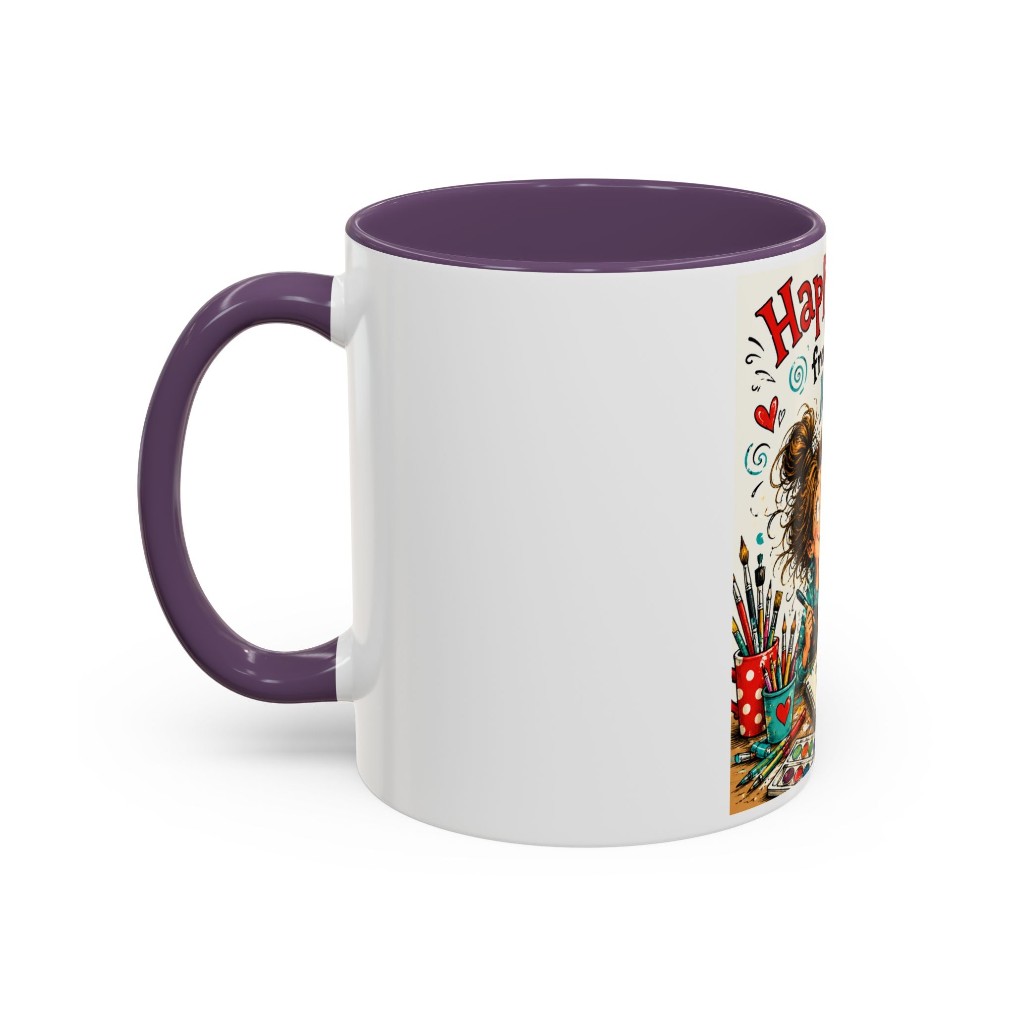 Art Supplies & My Cat Coffee Mug — "Happiness Comes From Art Supplies and My Cat" Accent Mug