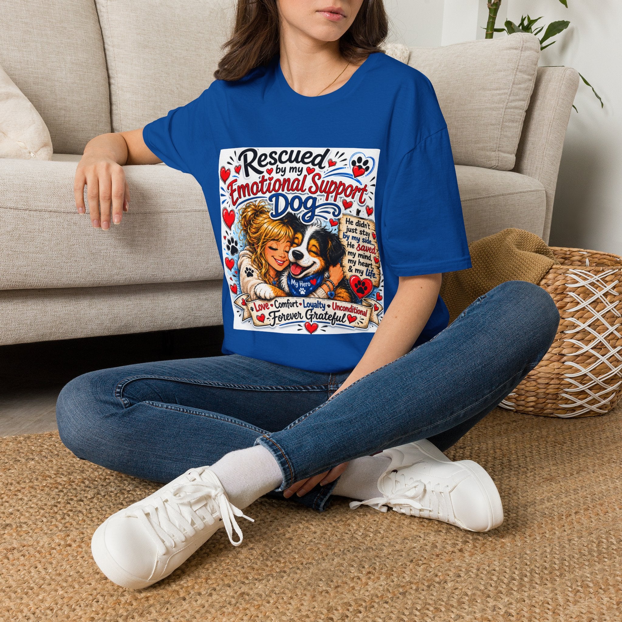 Emotional Support Dog T-Shirt — "Rescued by My Emotional Support Dog" Graphic Tee