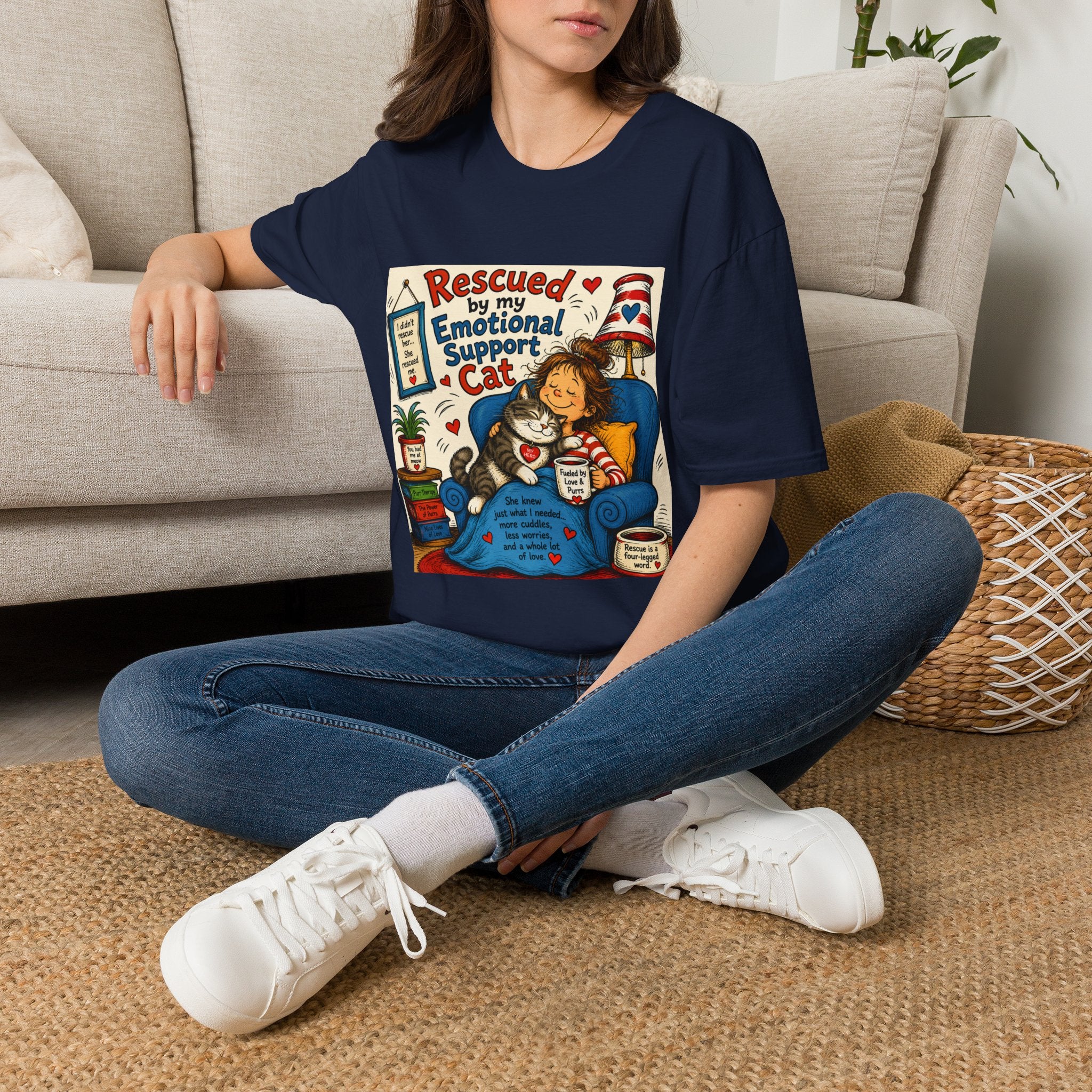 Emotional Support Cat T-Shirt — Rescued by My Emotional Support Cat Graphic Tee