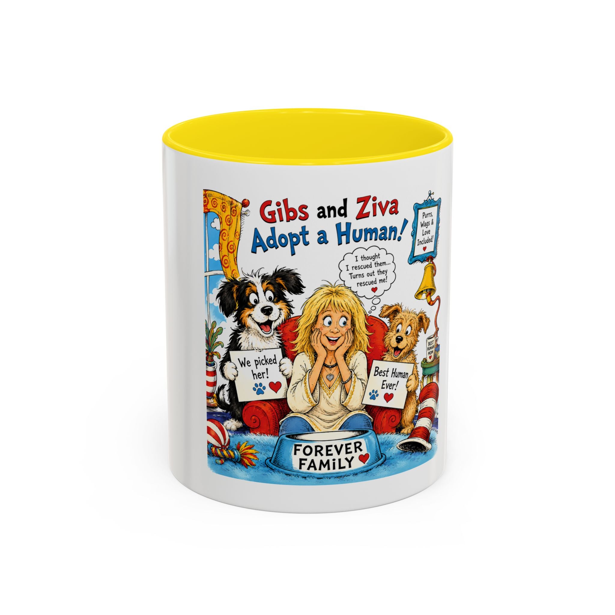 Adopt a Human Coffee Mug - 'Gibs and Ziva Adopt a Human' Cute Pet Rescue Design (11/15oz)