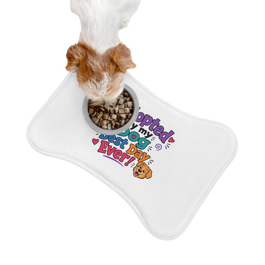 Dog Feeding Mat — "Adopted by My Dog: Best Day Ever!" Cute Non-Slip Pet Placemat