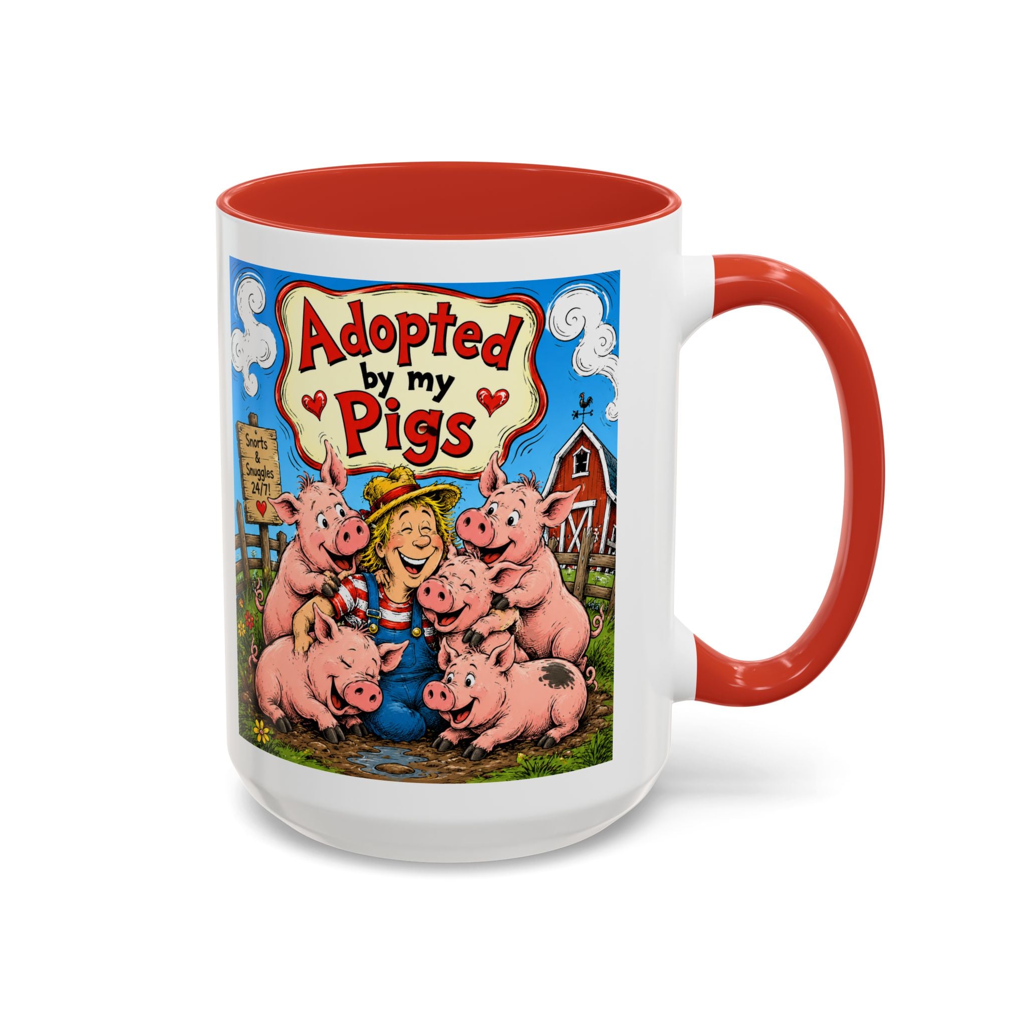 Adopted by My Pigs Coffee Mug — Cute Farmhouse Pig Lover Gift (11/15 oz)