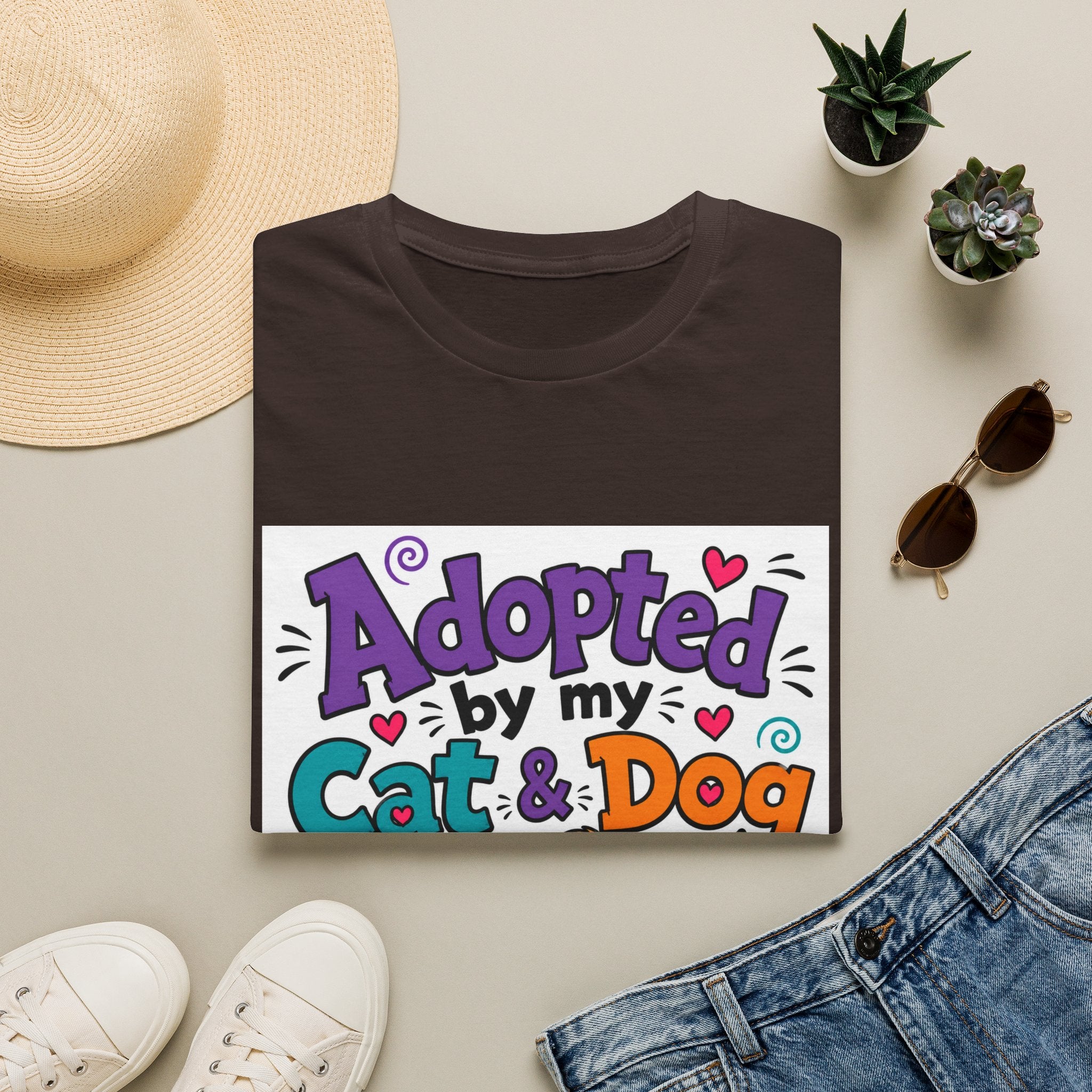 Adopted By My Cat & Dog T-Shirt — Cute Pet Rescue Tee for Animal Lovers
