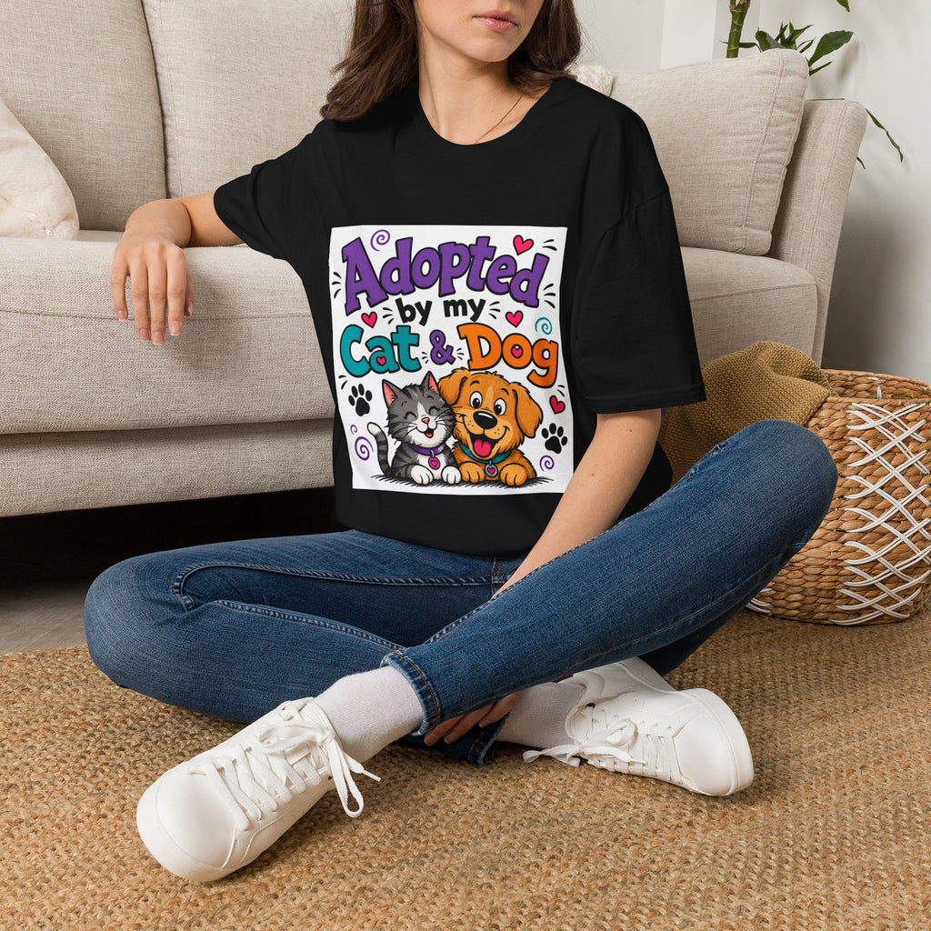 Adopted By My Cat & Dog T-Shirt — Cute Pet Rescue Tee for Animal Lovers