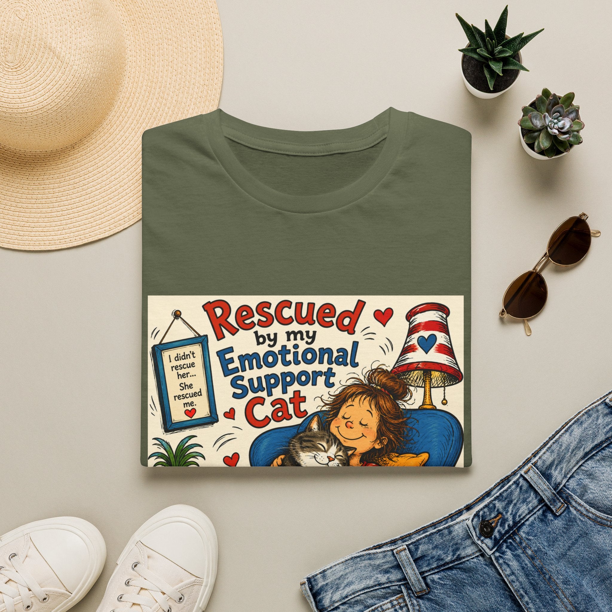 Emotional Support Cat T-Shirt — Rescued by My Emotional Support Cat Graphic Tee