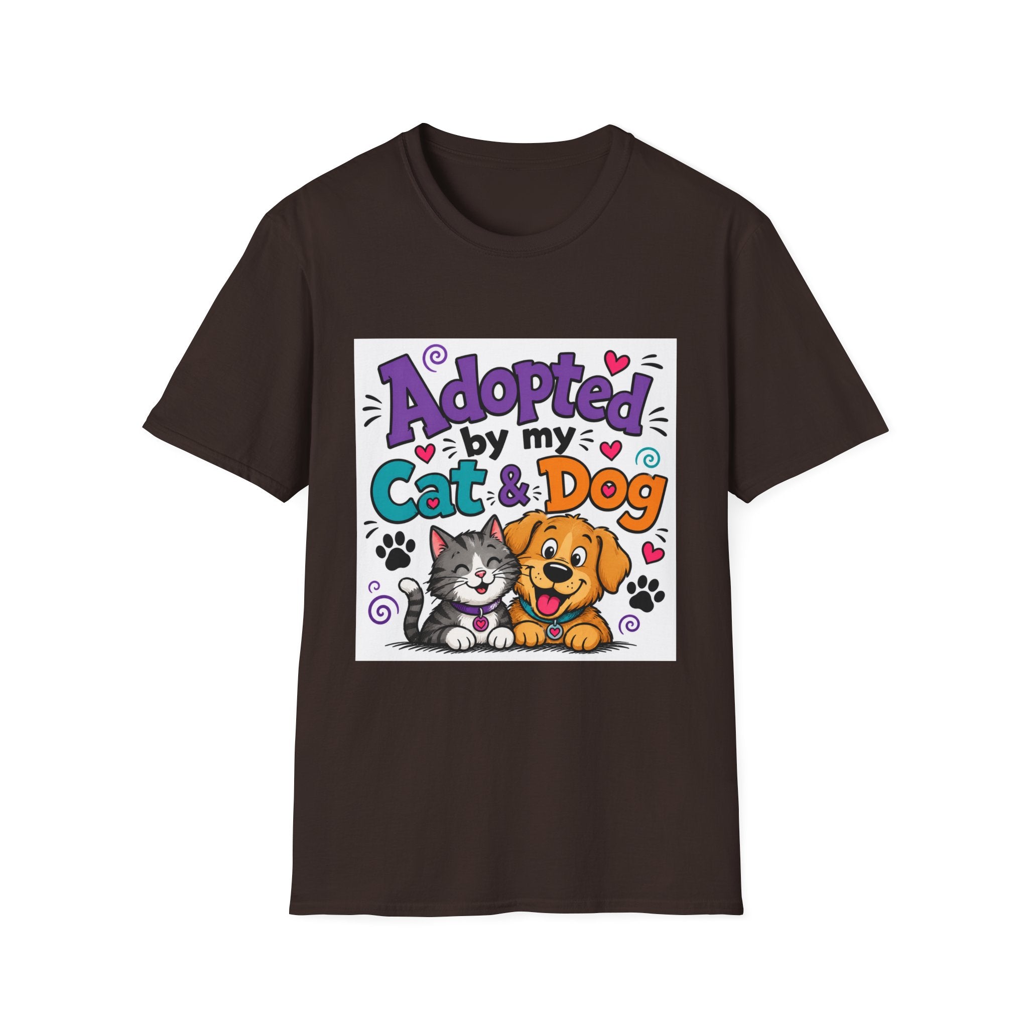 Adopted By My Cat & Dog T-Shirt — Cute Pet Rescue Tee for Animal Lovers