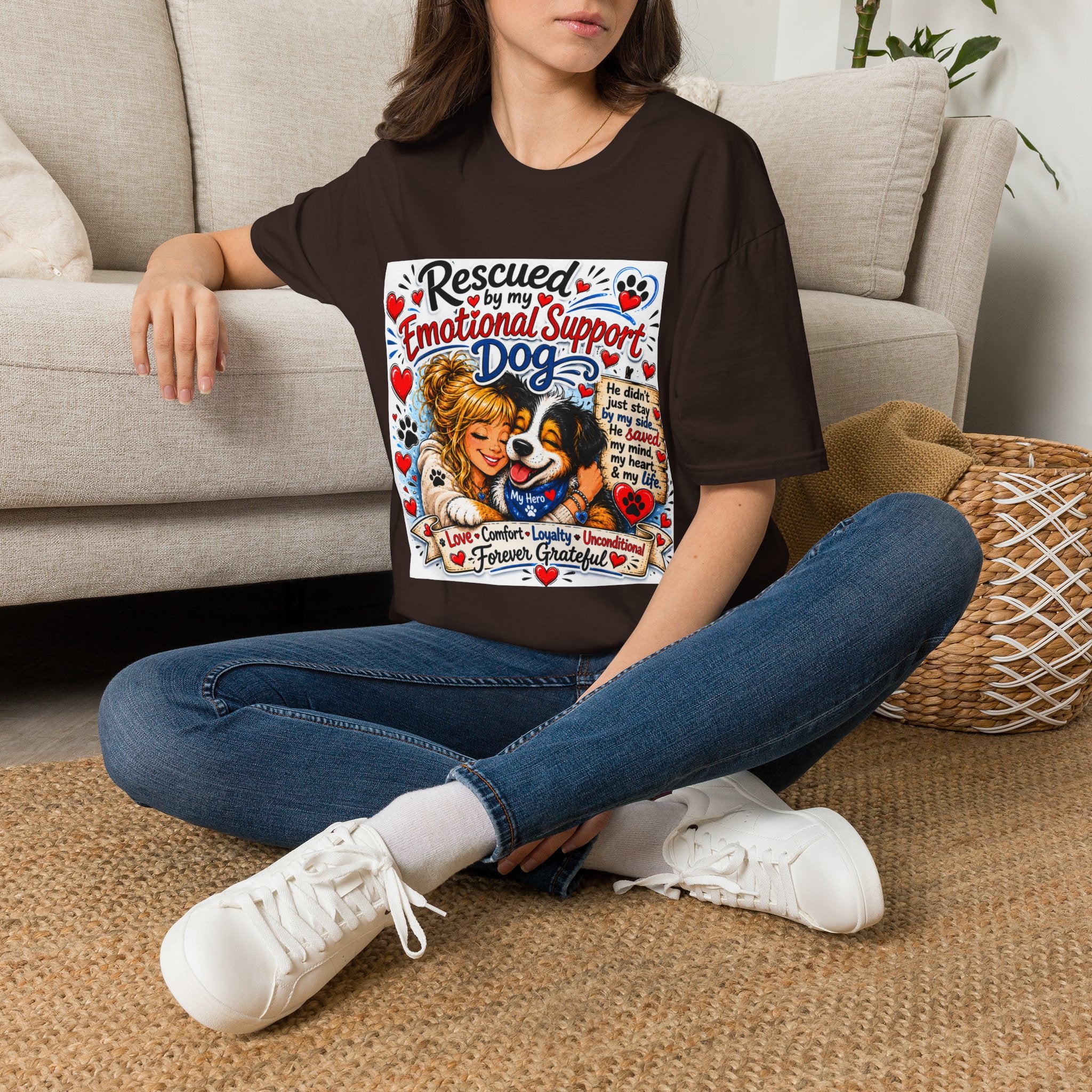 Emotional Support Dog T-Shirt — "Rescued by My Emotional Support Dog" Graphic Tee