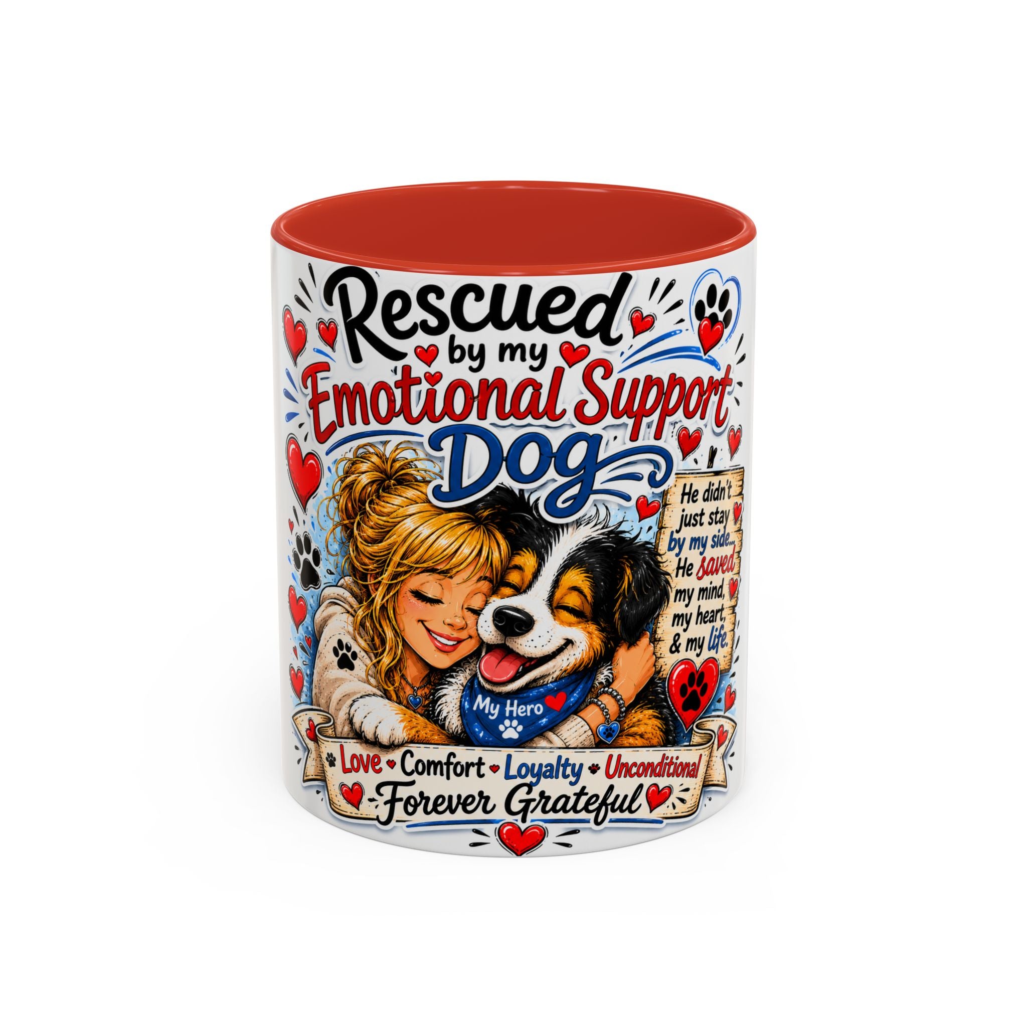 Rescued by My Emotional Support Dog Accent Coffee Mug – Appreciation Gift for Dog Lovers