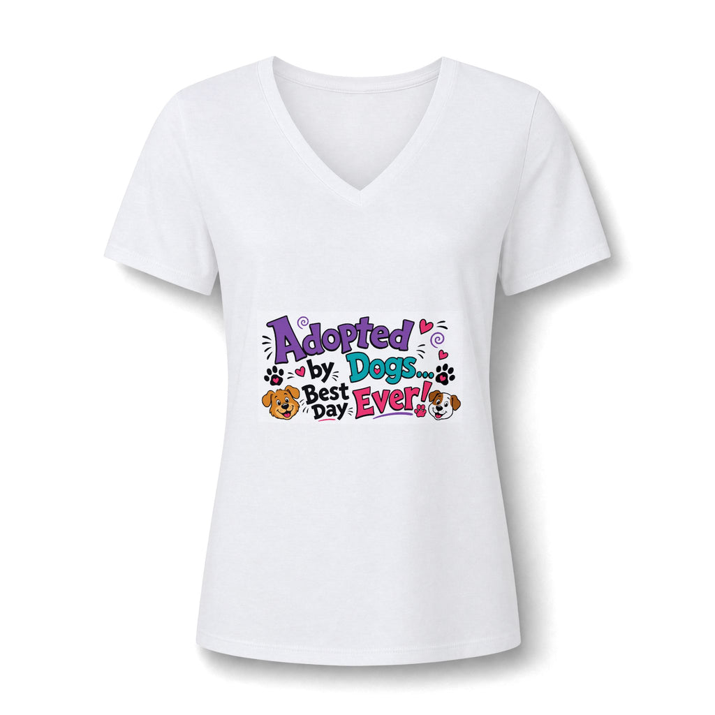 Adopted by Dogs V‑Neck Tee — "Best Day Ever" Rescue Dog Shirt for Women