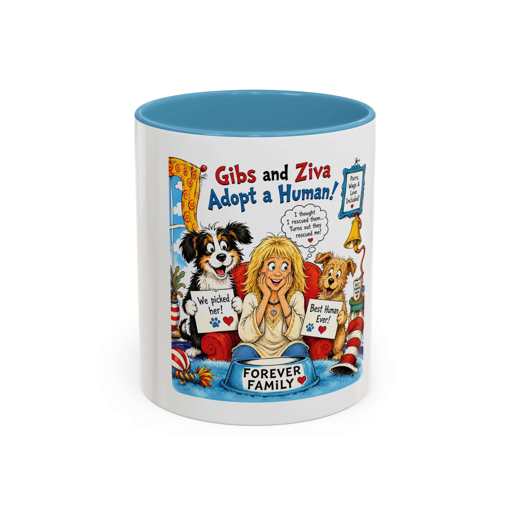 Adopt a Human Coffee Mug - 'Gibs and Ziva Adopt a Human' Cute Pet Rescue Design (11/15oz)