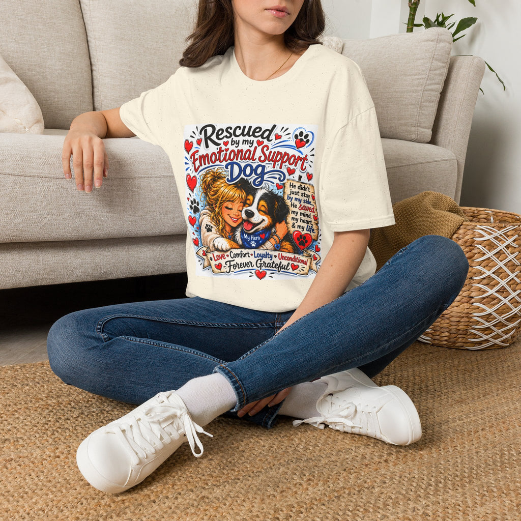 Emotional Support Dog T-Shirt — "Rescued by My Emotional Support Dog" Graphic Tee