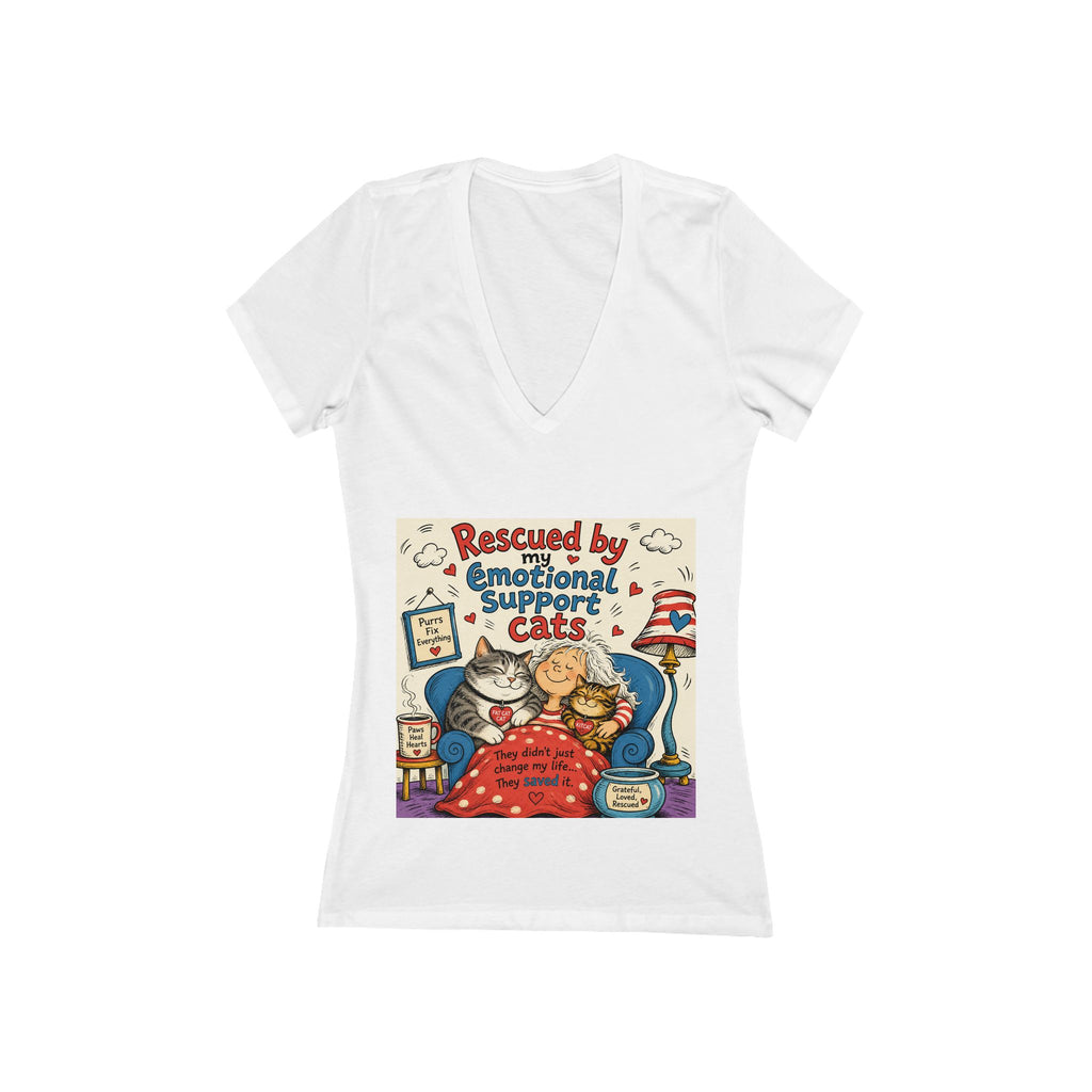 Rescued by Emotional Support Cats V-Neck Tee