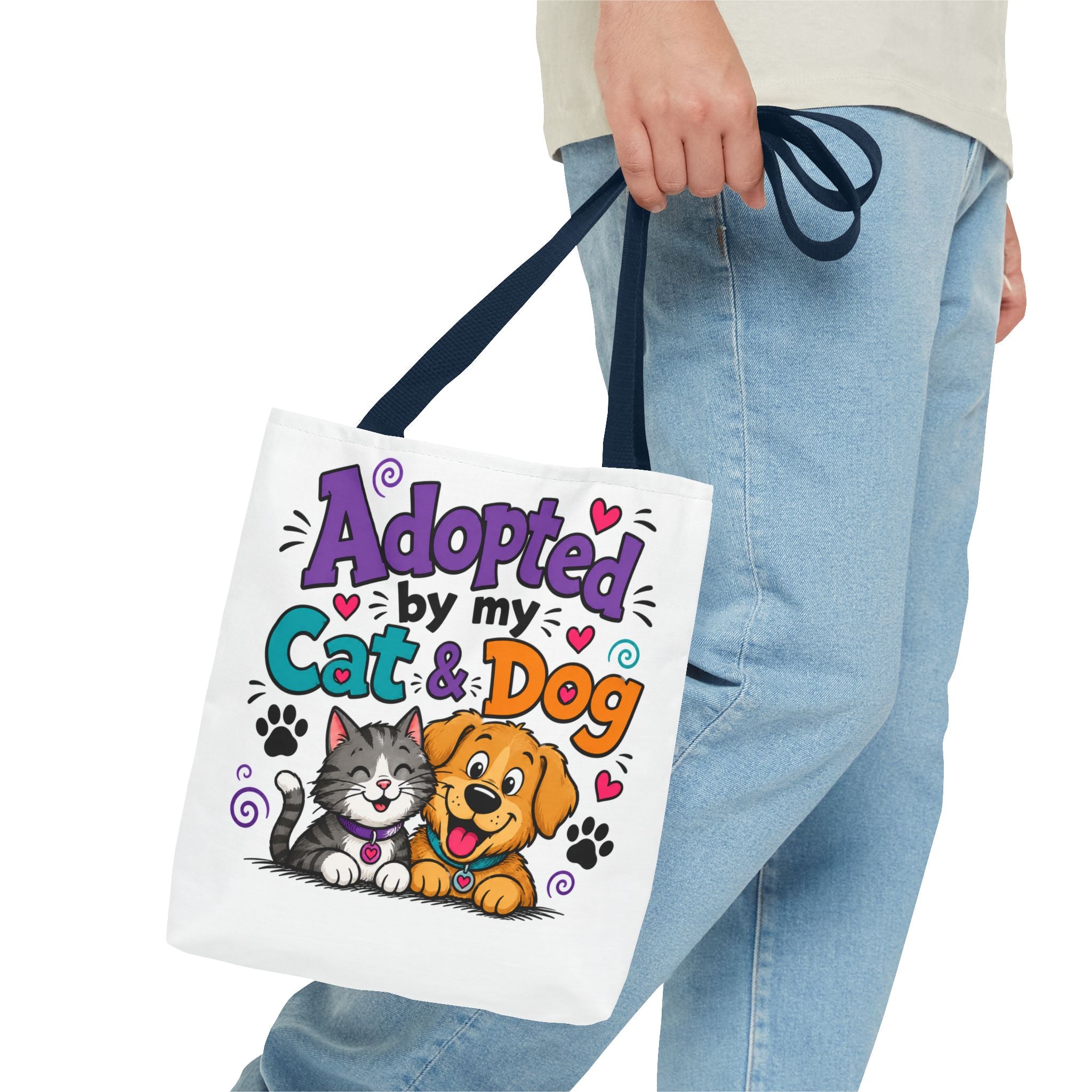 Adopted by My Cat & Dog Tote Bag — Cute Pet Rescue Reusable Shopper