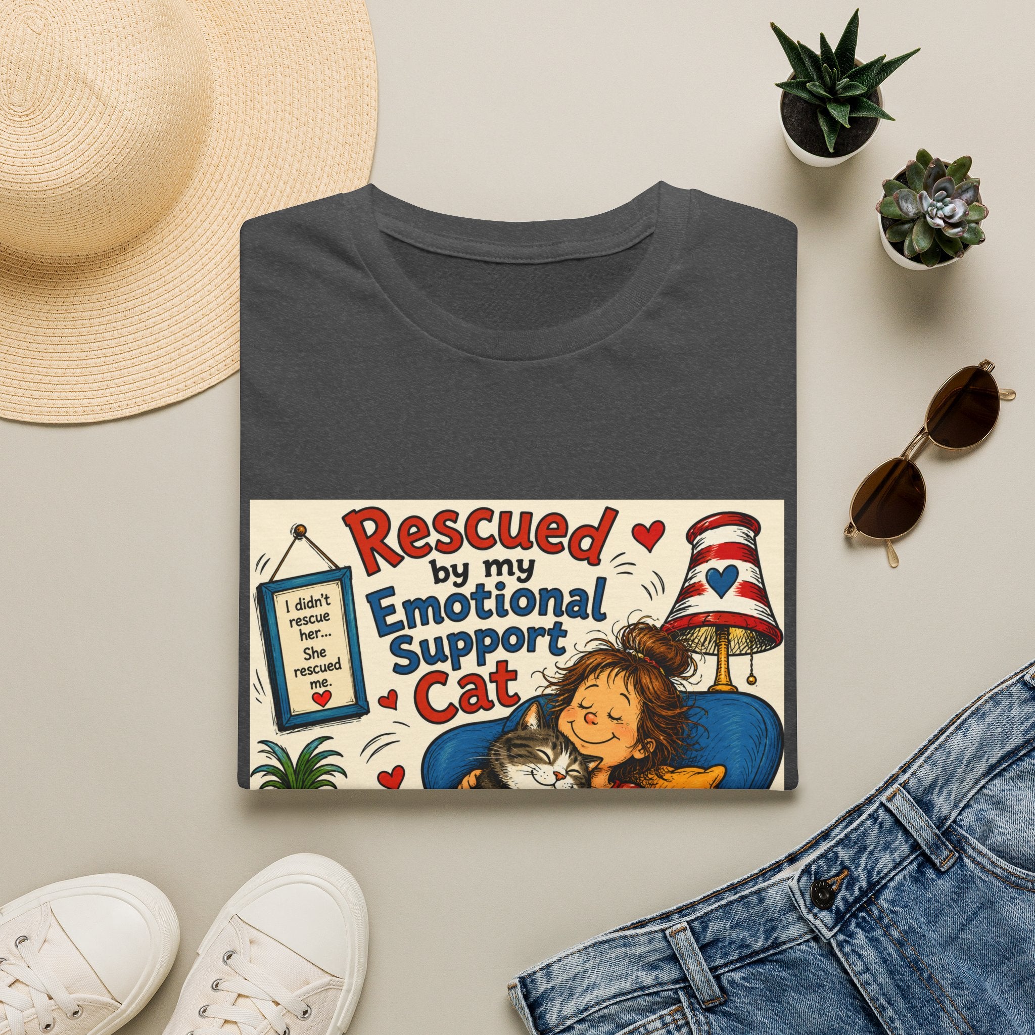 Emotional Support Cat T-Shirt — Rescued by My Emotional Support Cat Graphic Tee
