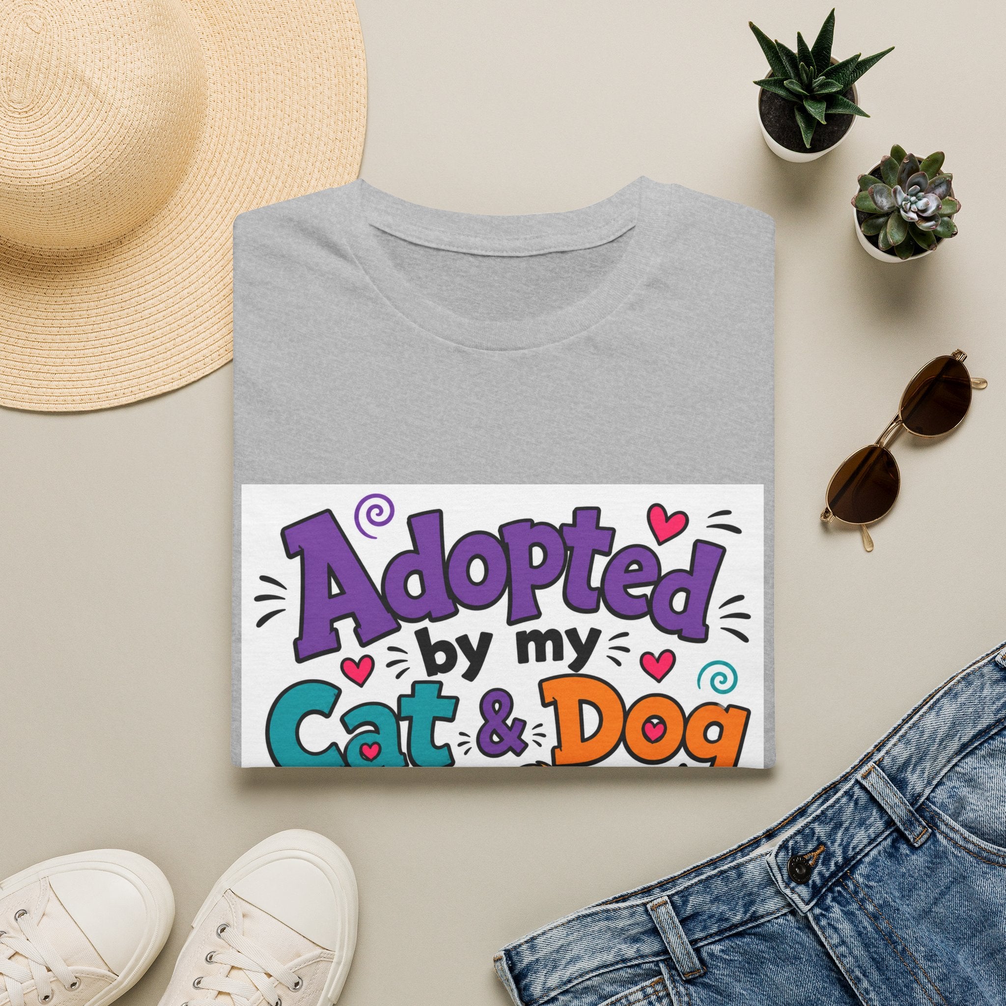 Adopted By My Cat & Dog T-Shirt — Cute Pet Rescue Tee for Animal Lovers