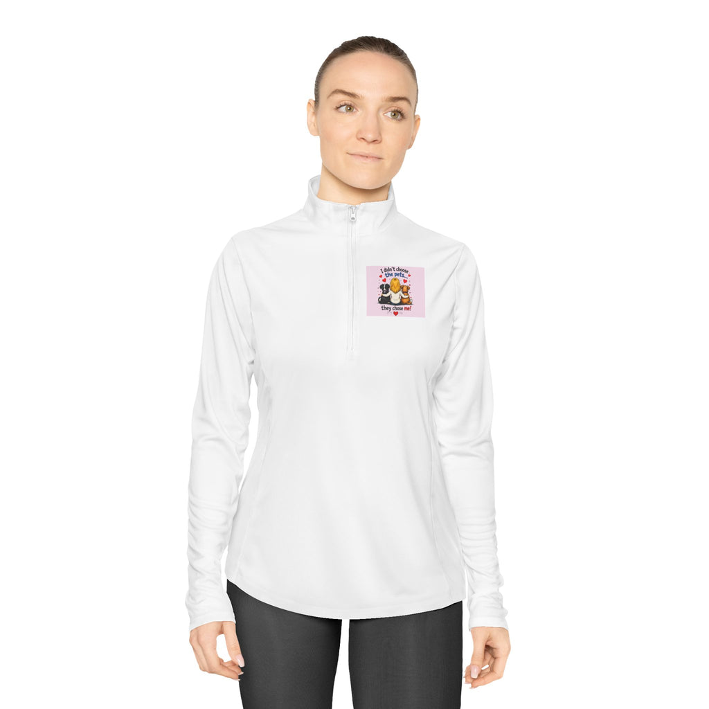 Ladies Quarter-Zip Pullover — "Best Mom Ever" Floral Chest Patch