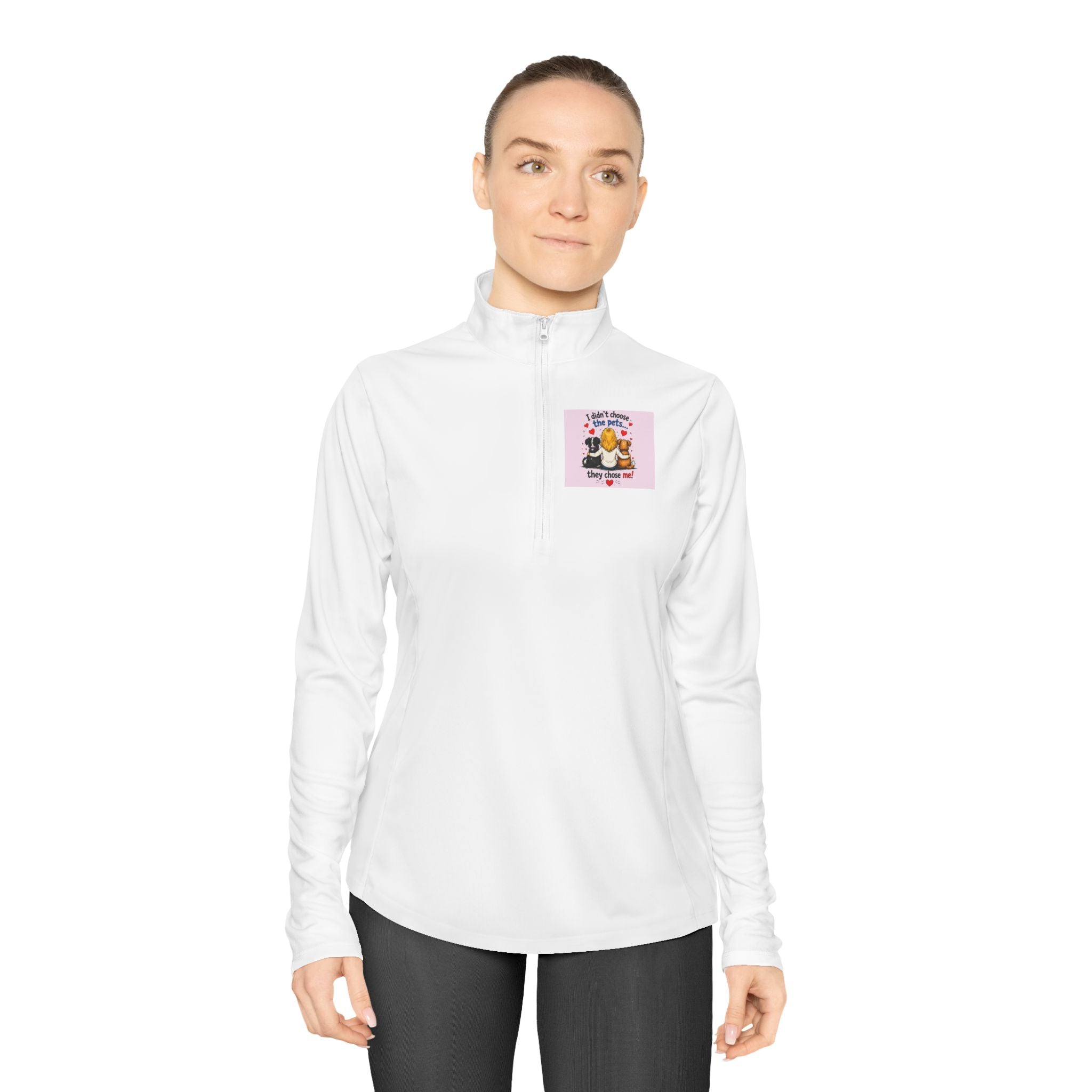 Ladies Quarter-Zip Pullover — "Best Mom Ever" Floral Chest Patch