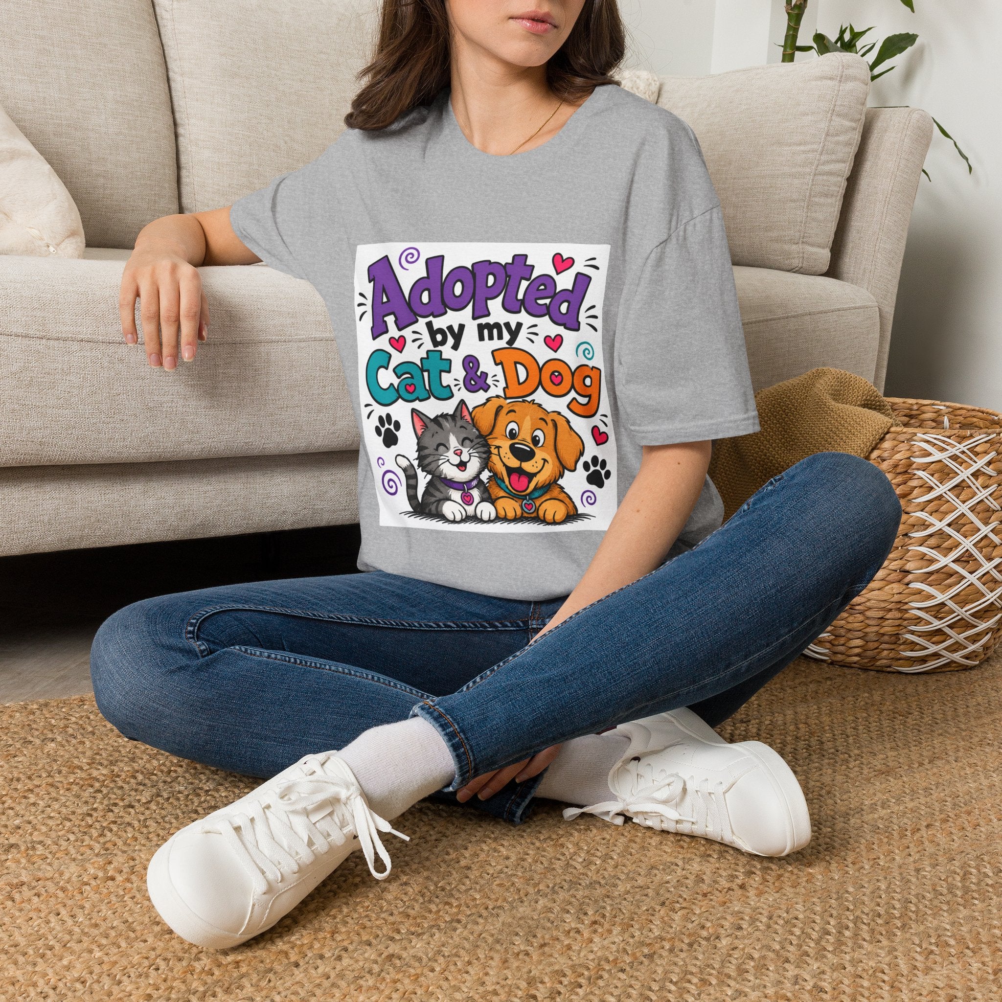 Adopted By My Cat & Dog T-Shirt — Cute Pet Rescue Tee for Animal Lovers