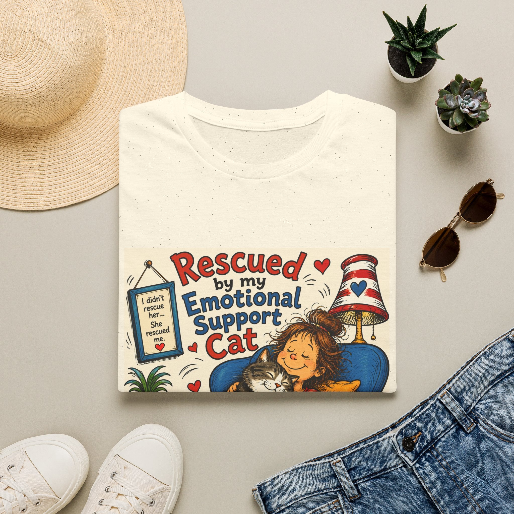 Emotional Support Cat T-Shirt — Rescued by My Emotional Support Cat Graphic Tee