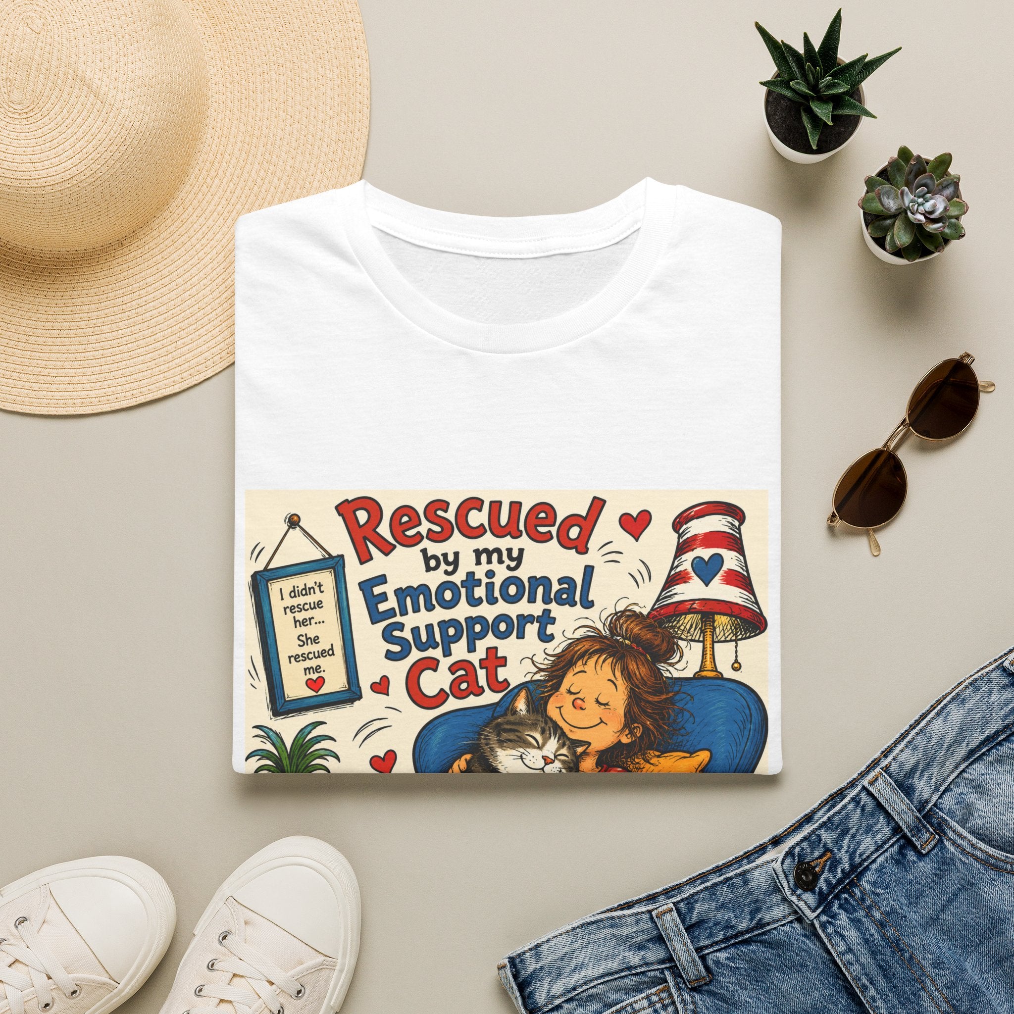 Emotional Support Cat T-Shirt — Rescued by My Emotional Support Cat Graphic Tee