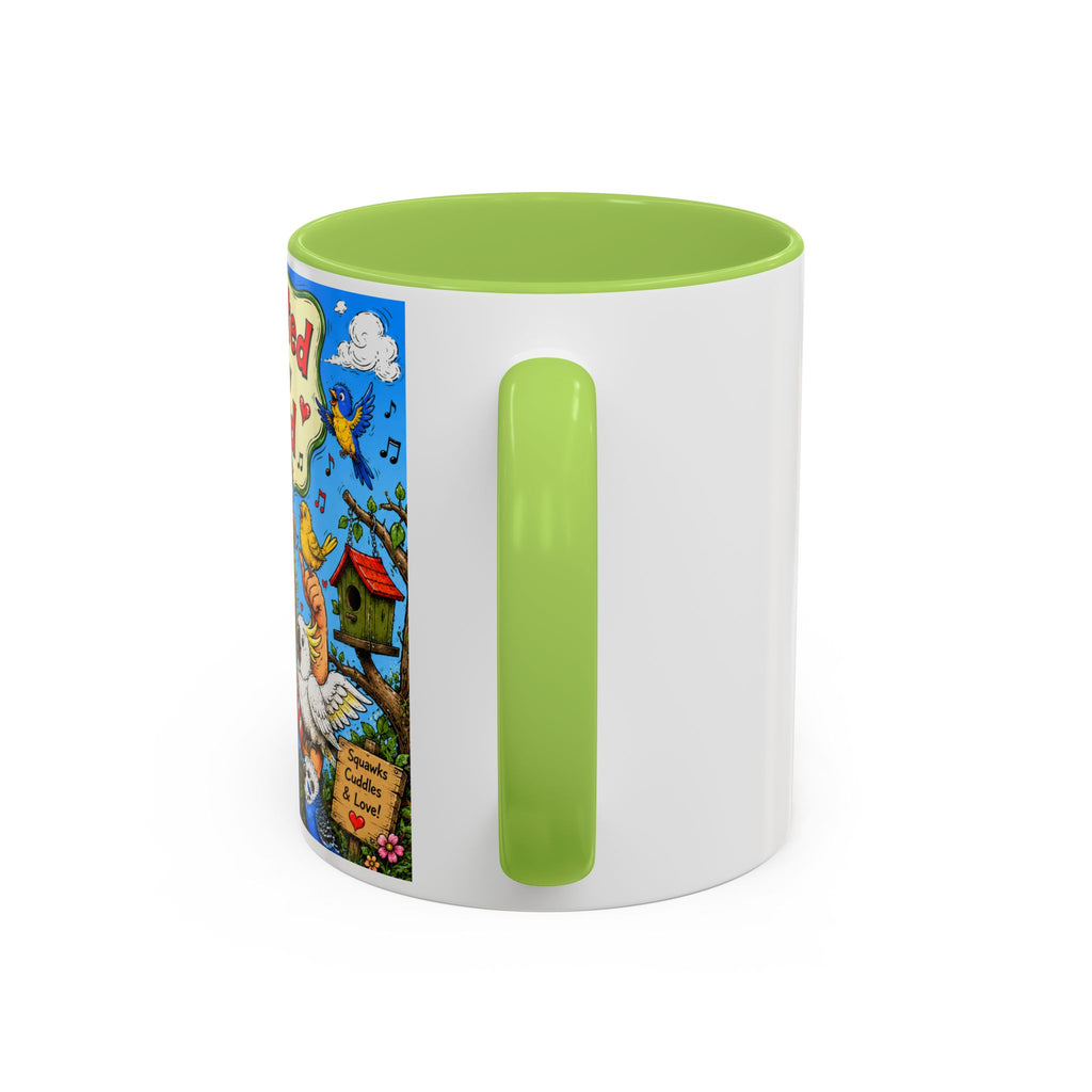 Adopted by My Bird Coffee Mug – Colorful Parrot & Bird Lover Accent Mug (11/15oz)