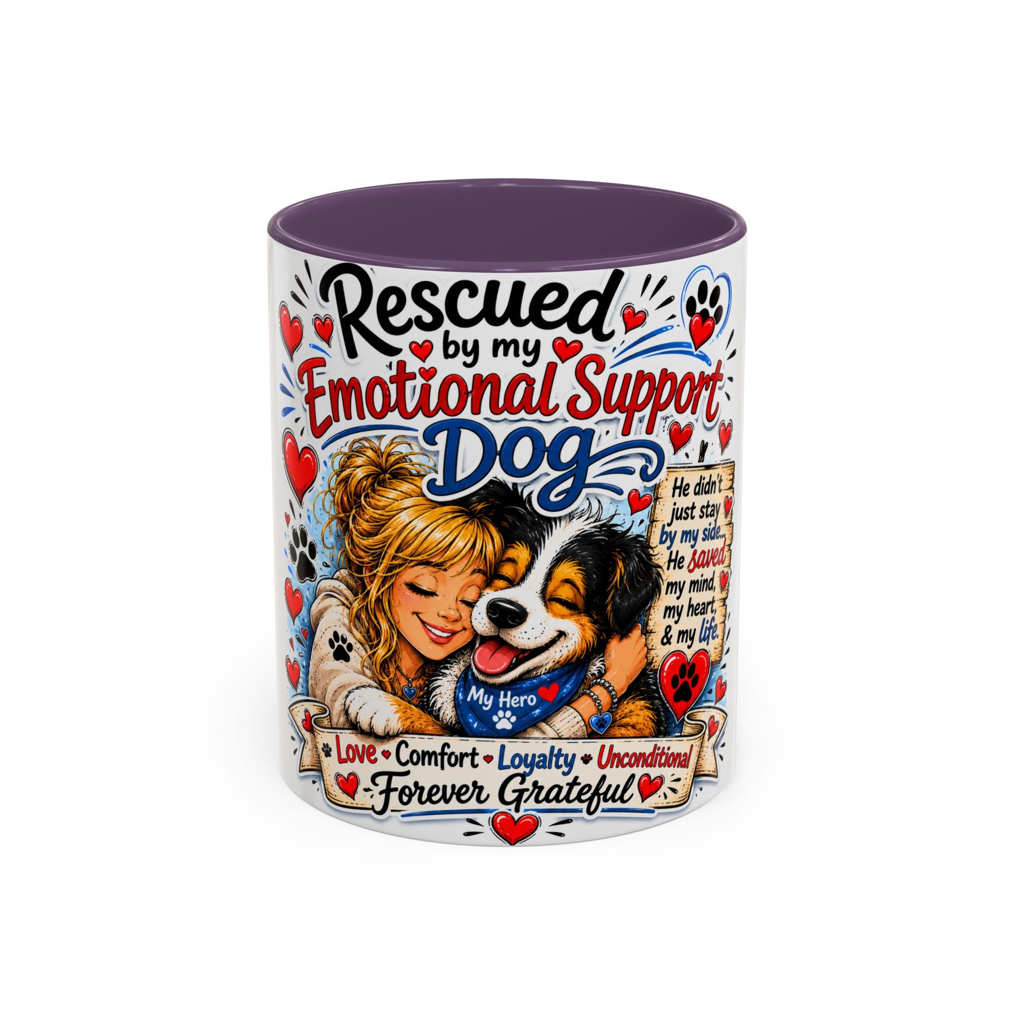 Rescued by My Emotional Support Dog Accent Coffee Mug – Appreciation Gift for Dog Lovers