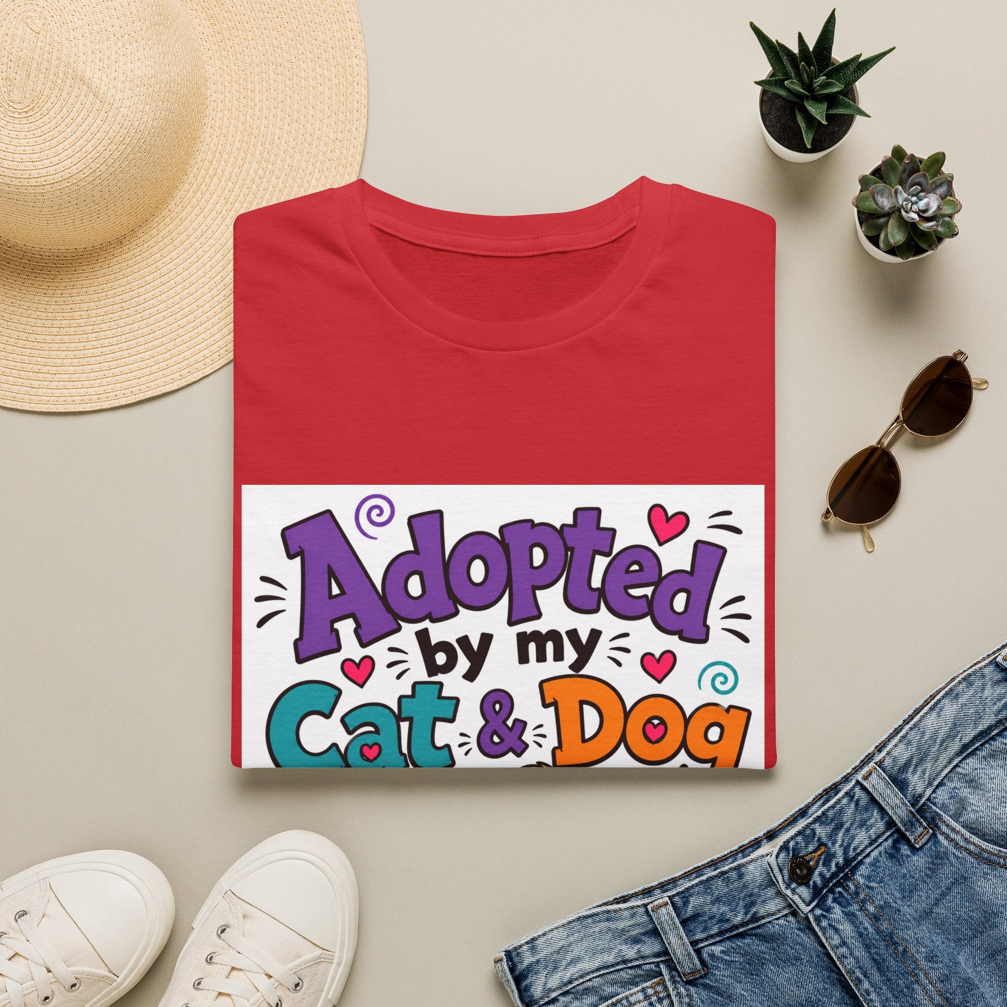 Adopted By My Cat & Dog T-Shirt — Cute Pet Rescue Tee for Animal Lovers