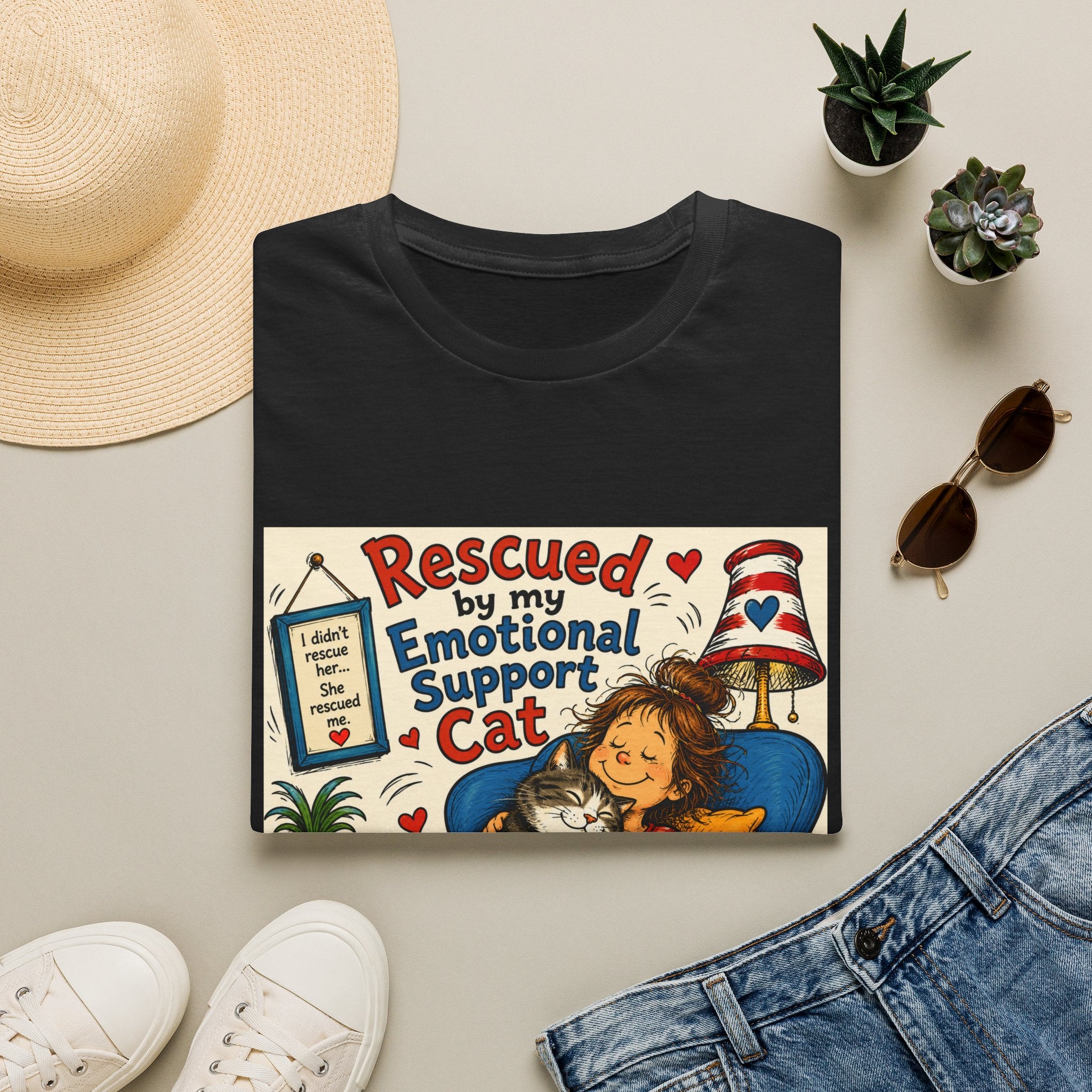 Emotional Support Cat T-Shirt — Rescued by My Emotional Support Cat Graphic Tee