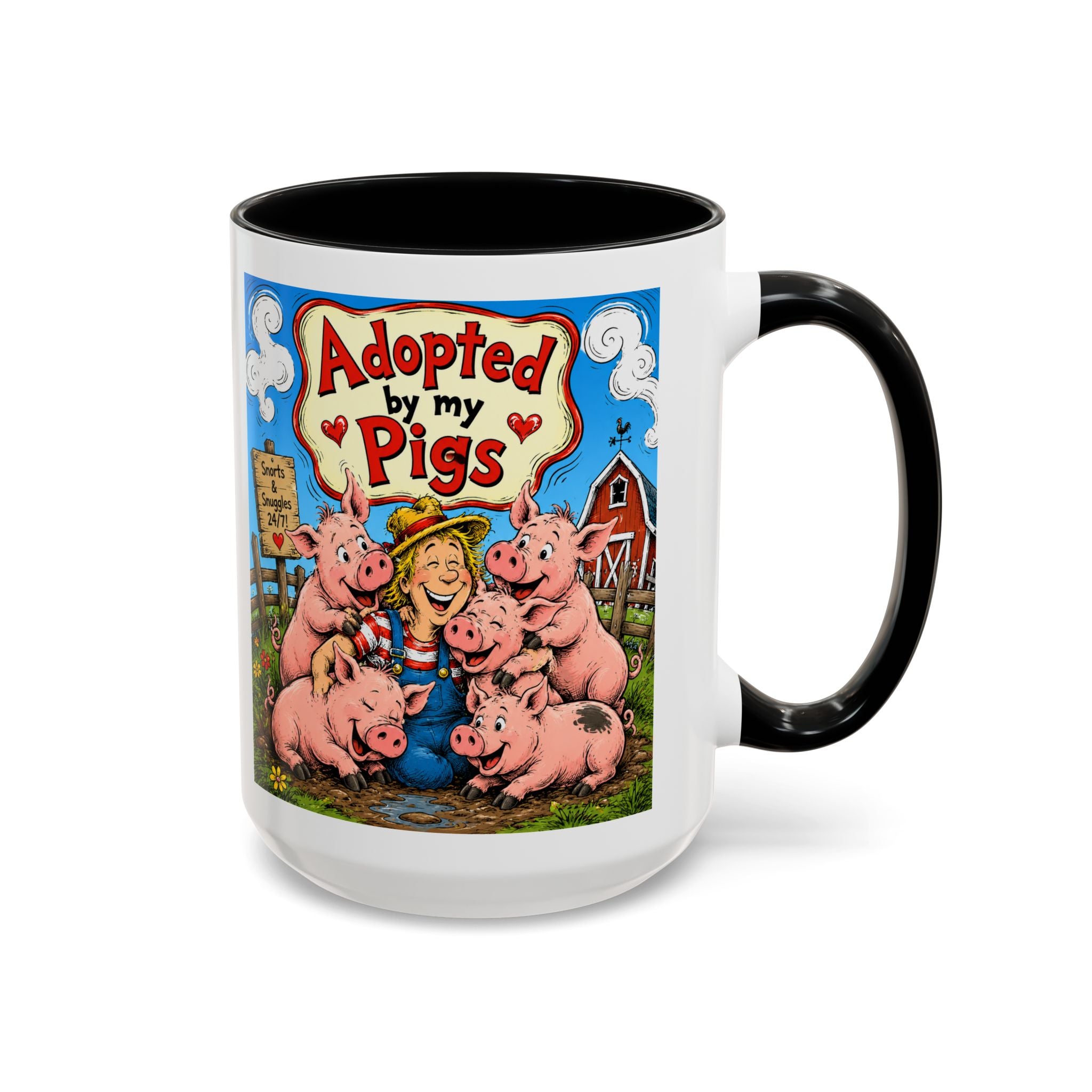 Adopted by My Pigs Coffee Mug — Cute Farmhouse Pig Lover Gift (11/15 oz)