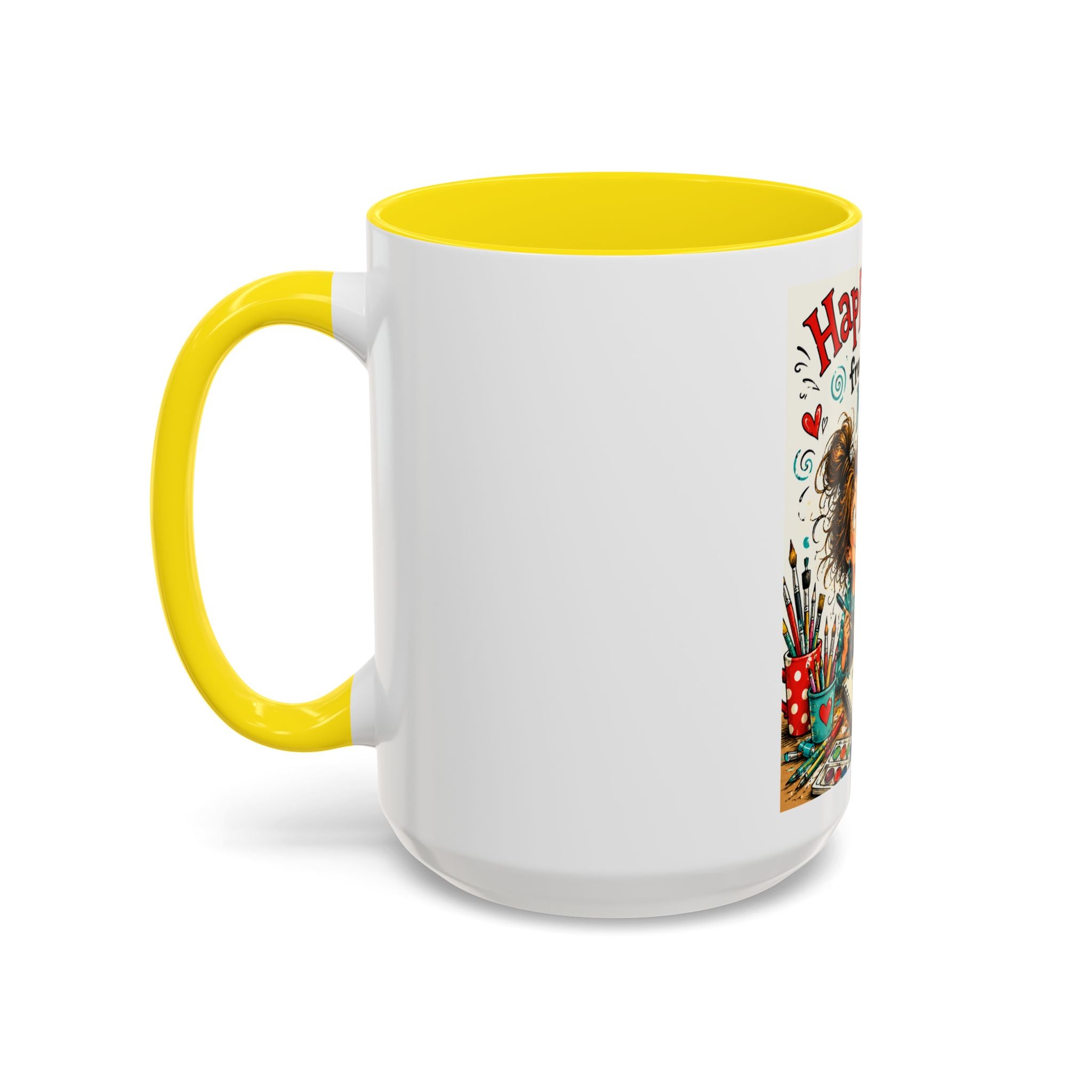 Art Supplies & My Cat Coffee Mug — "Happiness Comes From Art Supplies and My Cat" Accent Mug