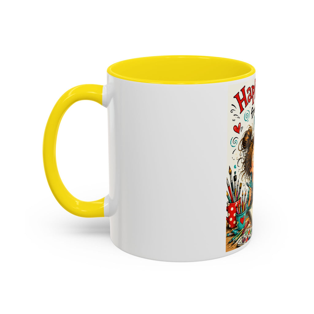 Art Supplies & My Cat Coffee Mug — "Happiness Comes From Art Supplies and My Cat" Accent Mug