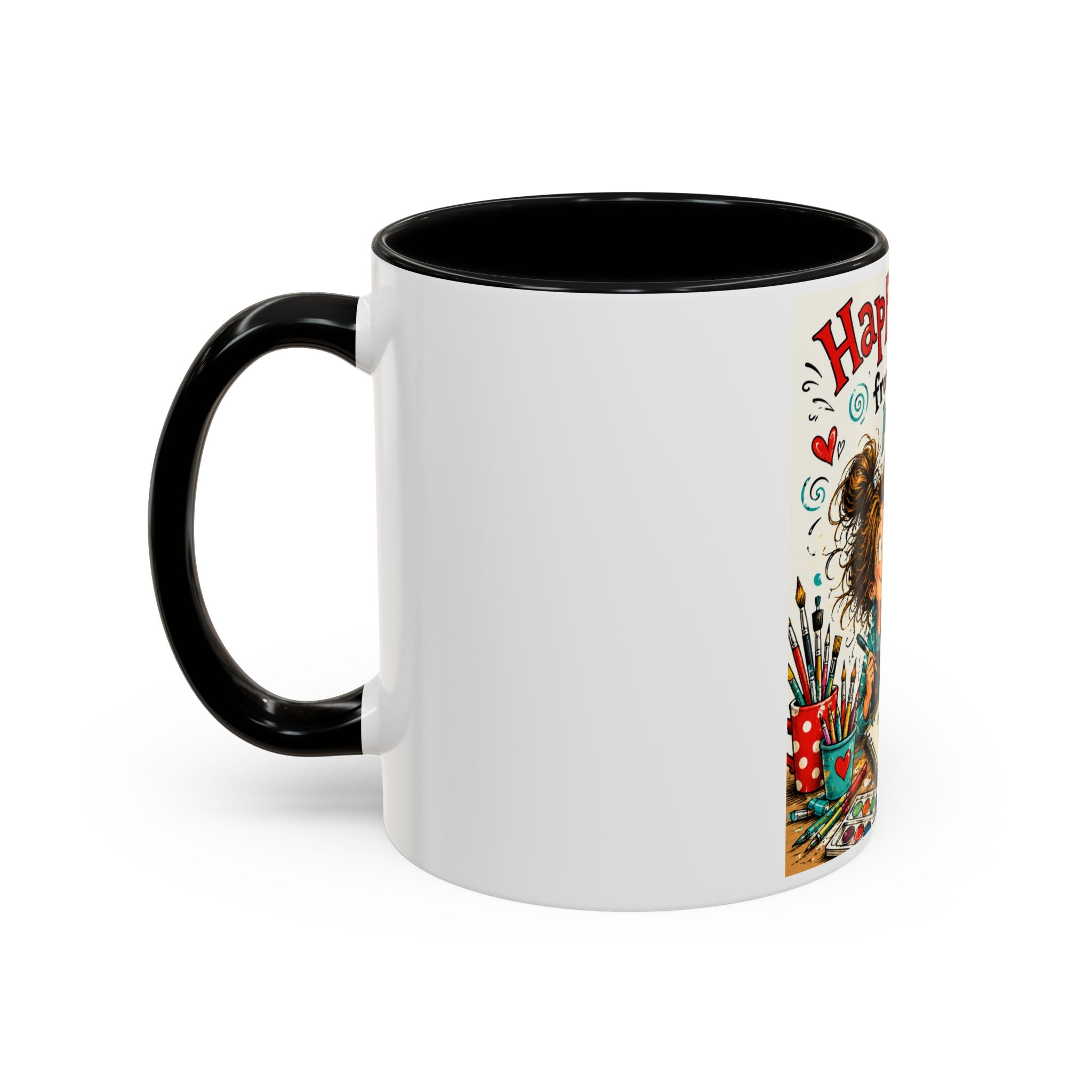 Art Supplies & My Cat Coffee Mug — "Happiness Comes From Art Supplies and My Cat" Accent Mug